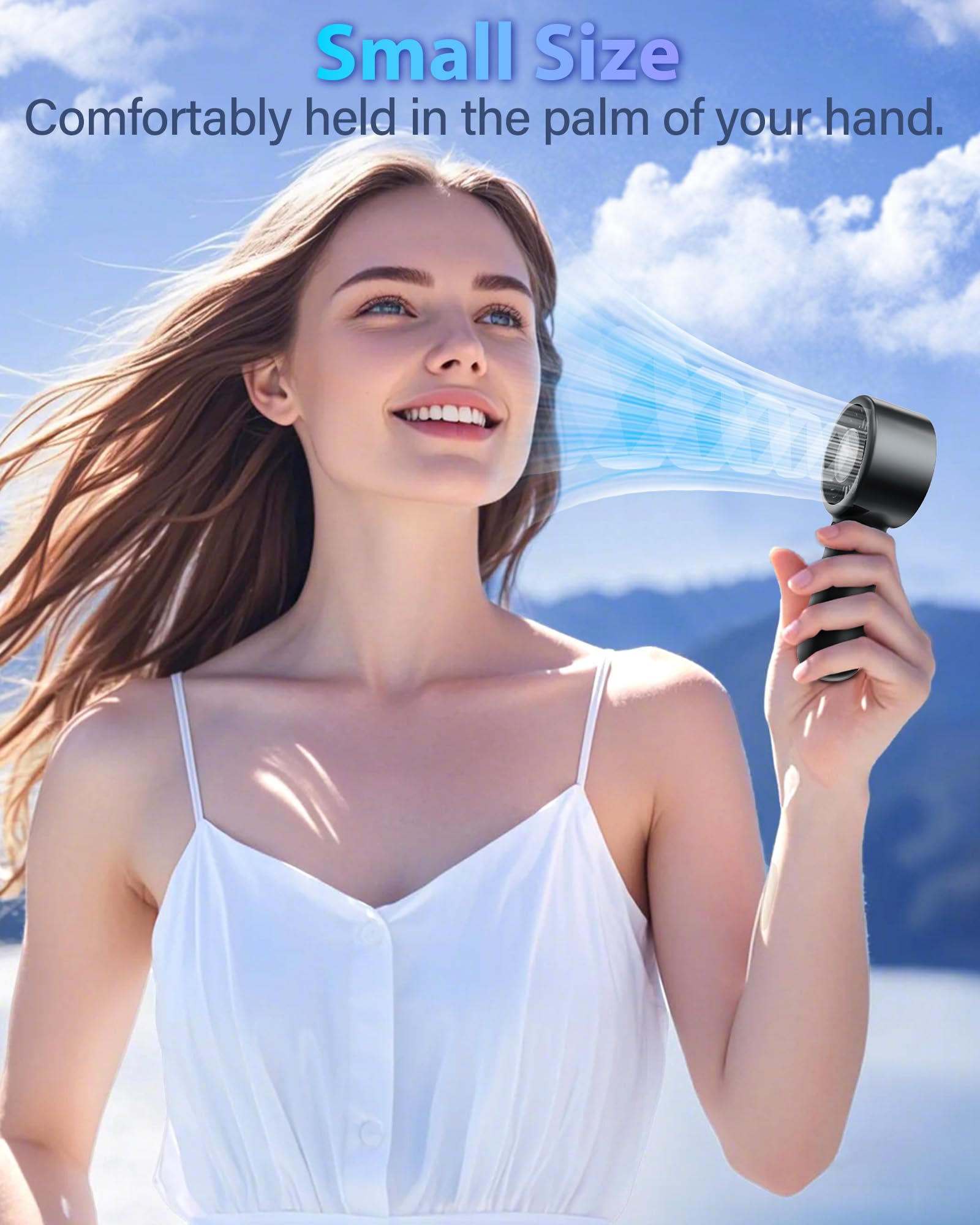 Portable Handheld Fan - Personal Hand Held Turbo Fan, Usb-C Rechargeable Battery, 5-Speed Settings