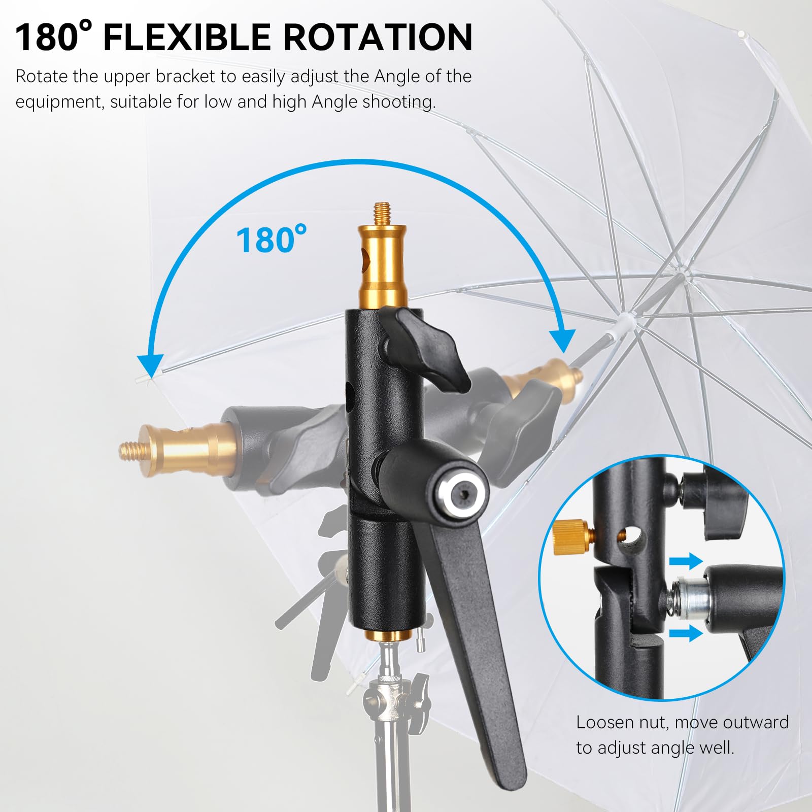 Konseen Camera Flash Shoe Bracket H Type Mounts With Multi Functional Umbrella Reflector Insert Hole Holder,180° Adjustable Light Stand Mount Adapter With 1/4" & 3/8" Female Screw For Photography Studio