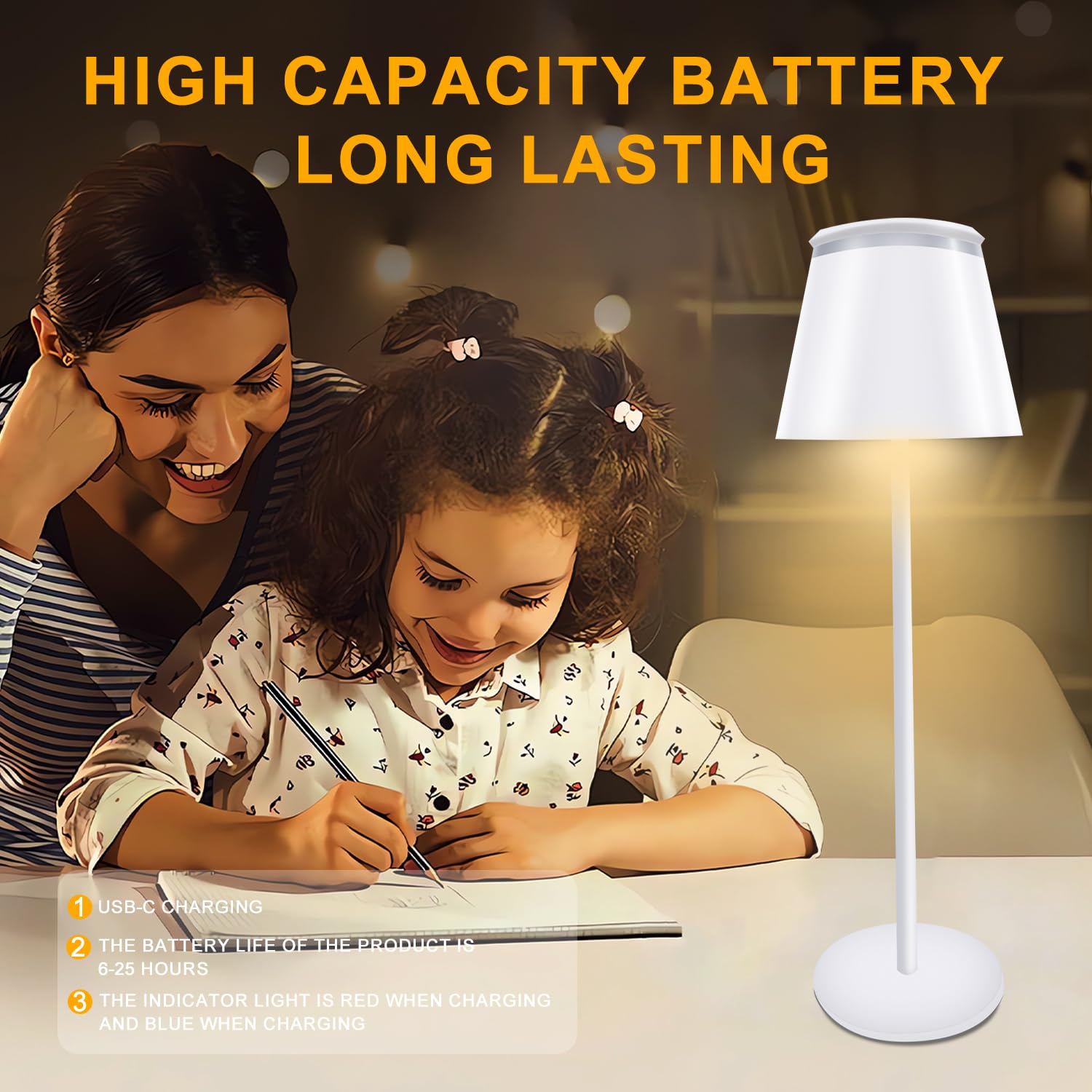 Lalaku Table Lamp Touch Rechargeable Lamps: 3 Colors Stepless Dimming 5000Mah Rechargeable Battery 4 Timing Ip54 Waterproof For Bedside Room (A, 2)