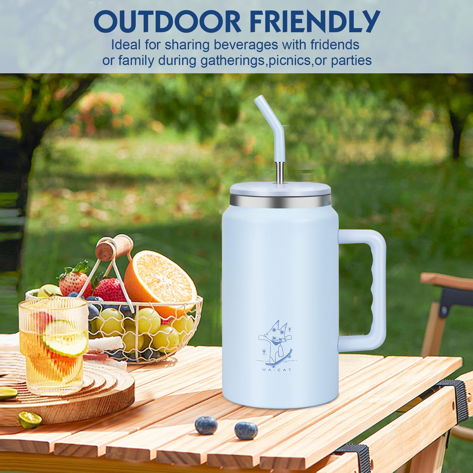 50 Oz Tumbler With Handle - Vacuum Insulated Water Bottle With Straw - Reusable Stainless Steel