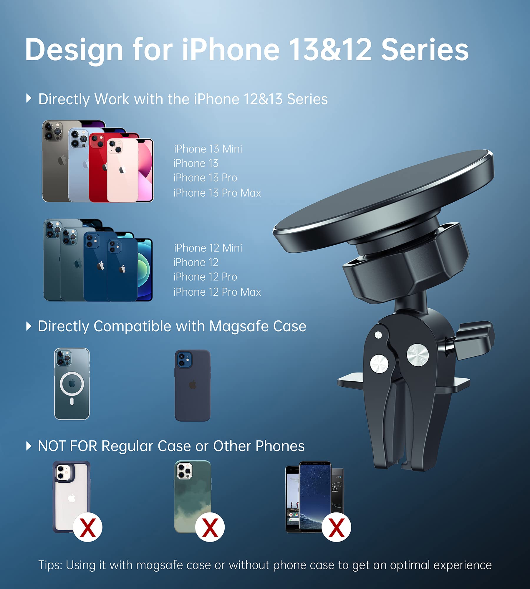 Xoofly Magnetic Car Mount Holder, Portable Electronic Device Mount For Iphone 15, 14, 13, 12 Pro Max Mini Plus, All Phones & Cases