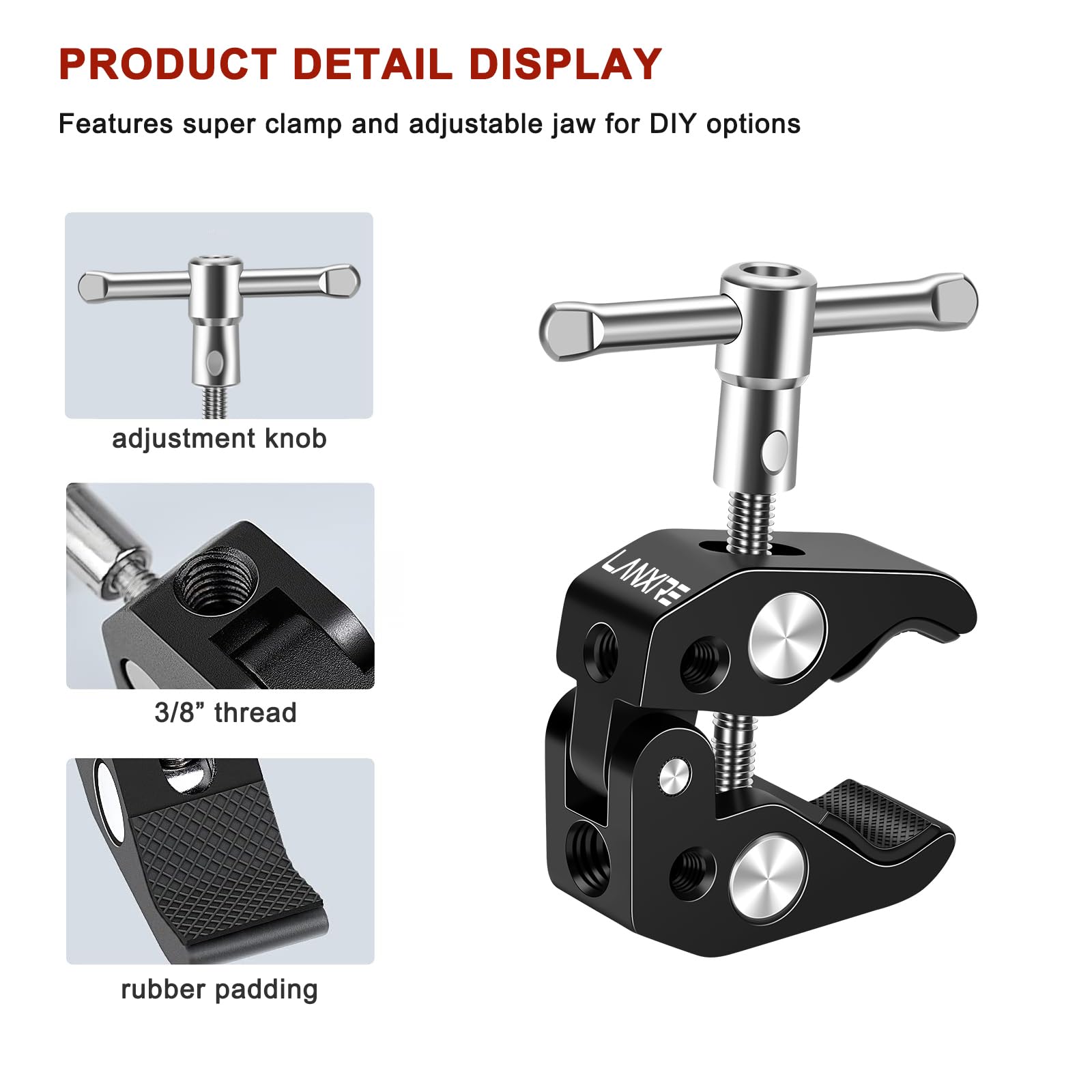 Lanxire Super Clamp And 11'' Adjustable Friction Articulating Magic Arm For Universal Camera Cage/Rig, Monitor, Microphone - 5 X 1/4'' And 1 X 3/8'' Thread - Max Load 4.4Lb
