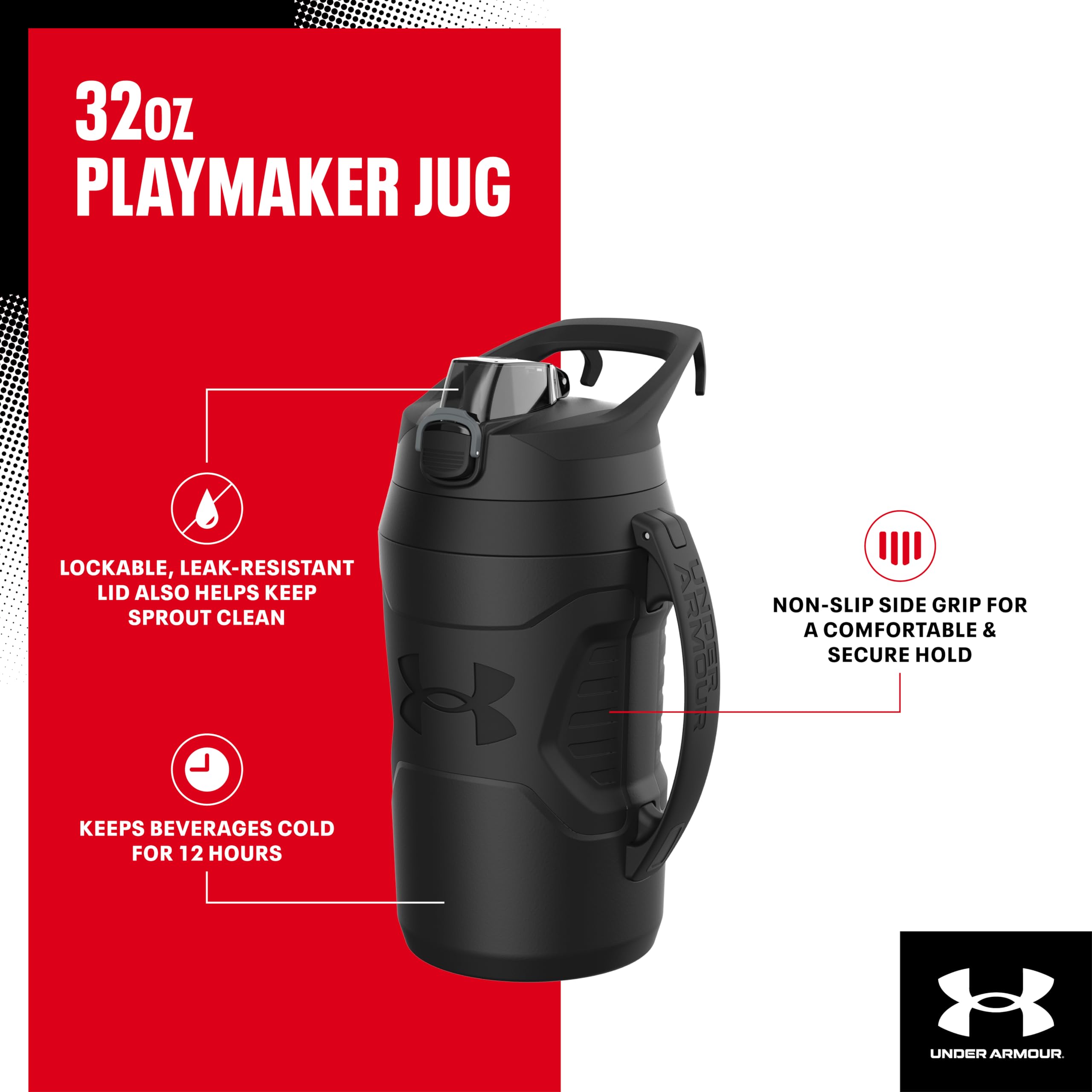 Under Armour 32 Oz Insulated Water Bottles - Sports Water Jug With Handle, Fence Hook