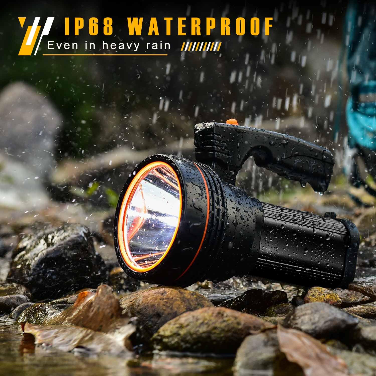 Csndice Flashlights High Lumens Rechargeable,8000Lm Spotlight Flashlight,Ip65 Waterproof Rechargeable Flashlight,Linterna Recargable 6000Mah Long Lasting For Camping,Boat,Walking,Farm.(Black)