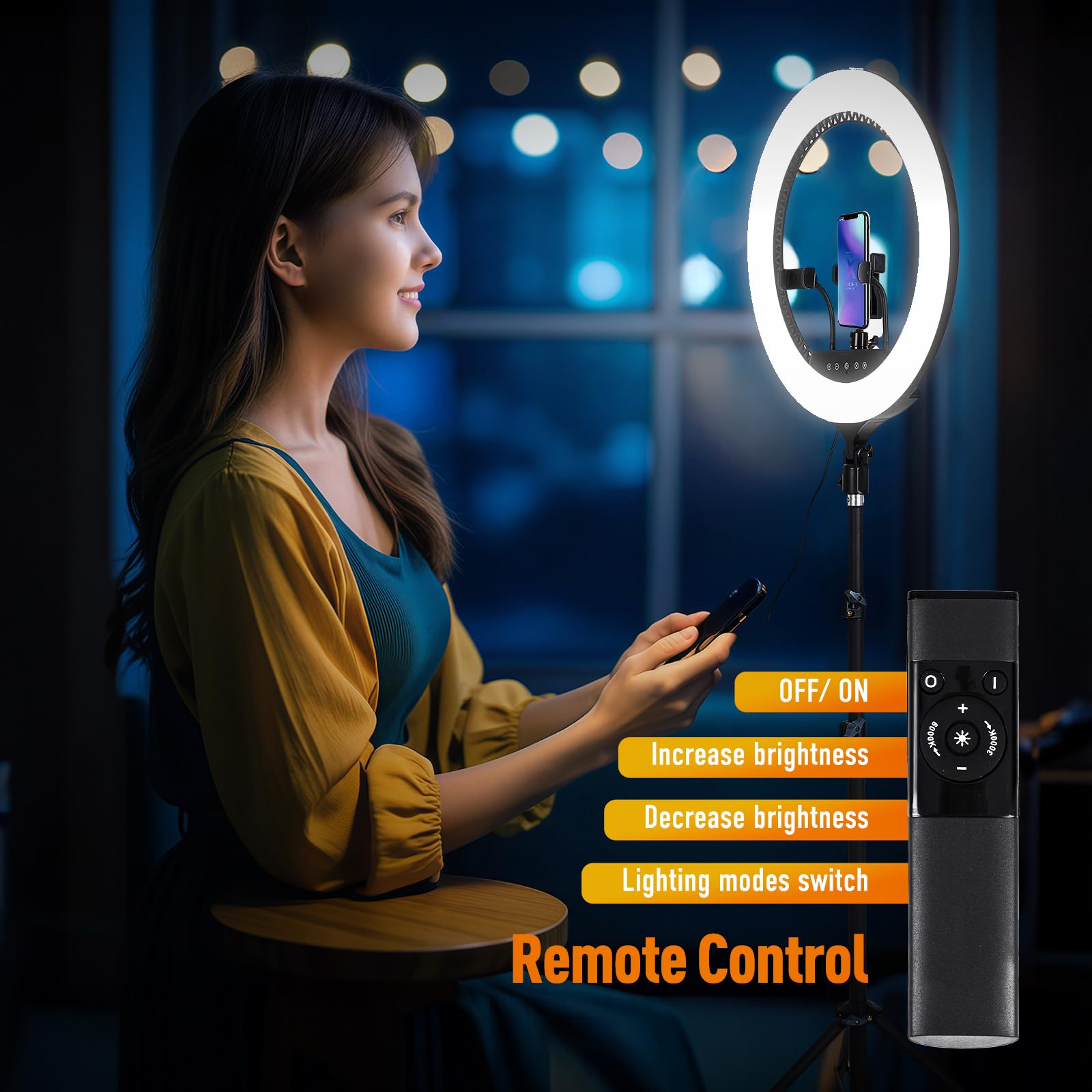 Gwo 21 Inch Led Ring Light With Tripod Stand 6000K Dimmable Makeup Selfie Light With Touch Panel Phone Holders For Youtube Vlog Video Shooting Include Carrying Bag And Remote Control Cri90