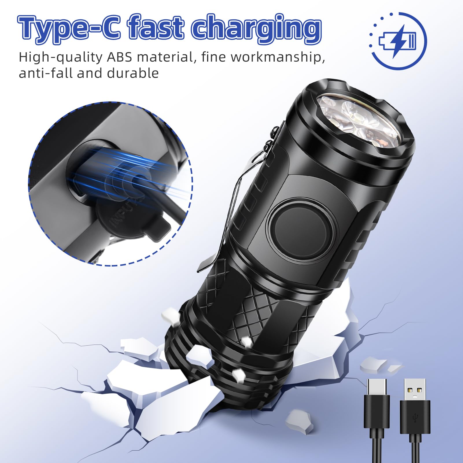 Kdqueery 2 Pcs Mini Rechargeable, Pocket Flashlight -Super Bright 5 Modes With Clip Powerful Led Portable Small For Camping Outdoor