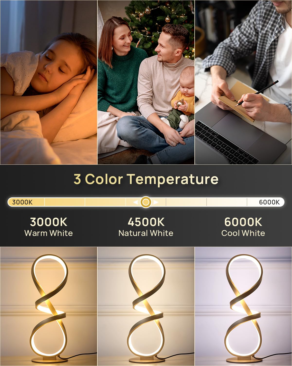 Jioodich. 2 Pack Table Lamps, Led Touch Dimmable Spiral Desk Lamp, 3 Color Temperature Modern Nightstand Lamp, Unique Bedside Lamp For Living Room, Bedroom, Cool Lamps For Ideal , Gold
