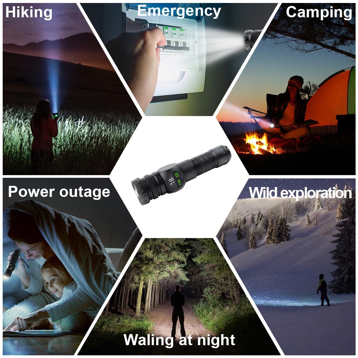 Gudoqi Flashlight Rechargeable With Led Power Display, Zoomable Flashlights High Lumens, 15-Hour Runtime, 9 Light Modes, Strong Side Light, Usb C Charging, Magnetic Base, For Hiking, Emergency