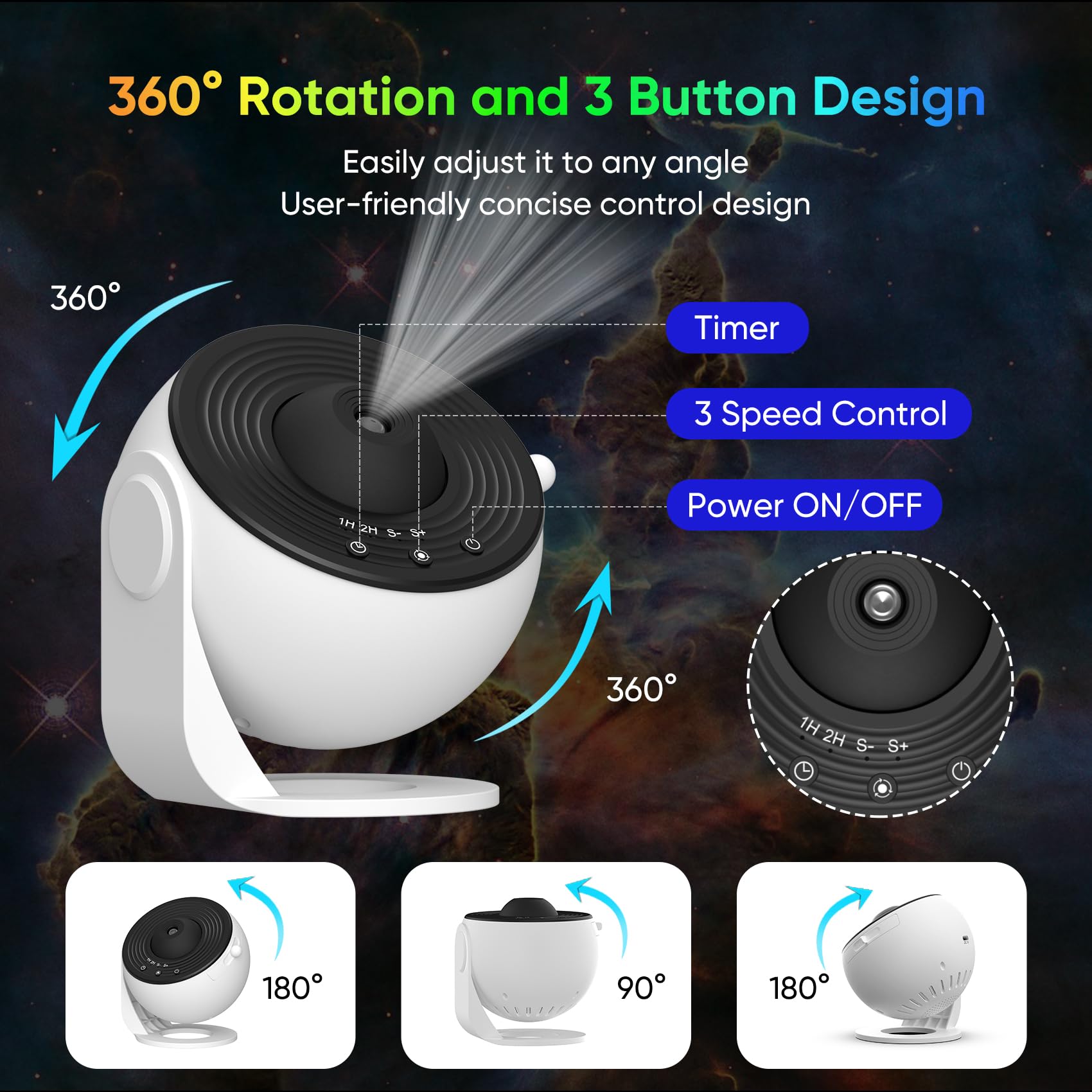 Flyeagle Galaxy Projector For Bedroom, Hd Image Star Projector Galaxy Light Adjustable Knob, 13 Film Discs Planetarium Projector For Kids, 360° Rotating 1/2H Timer Simple 3-Button Control