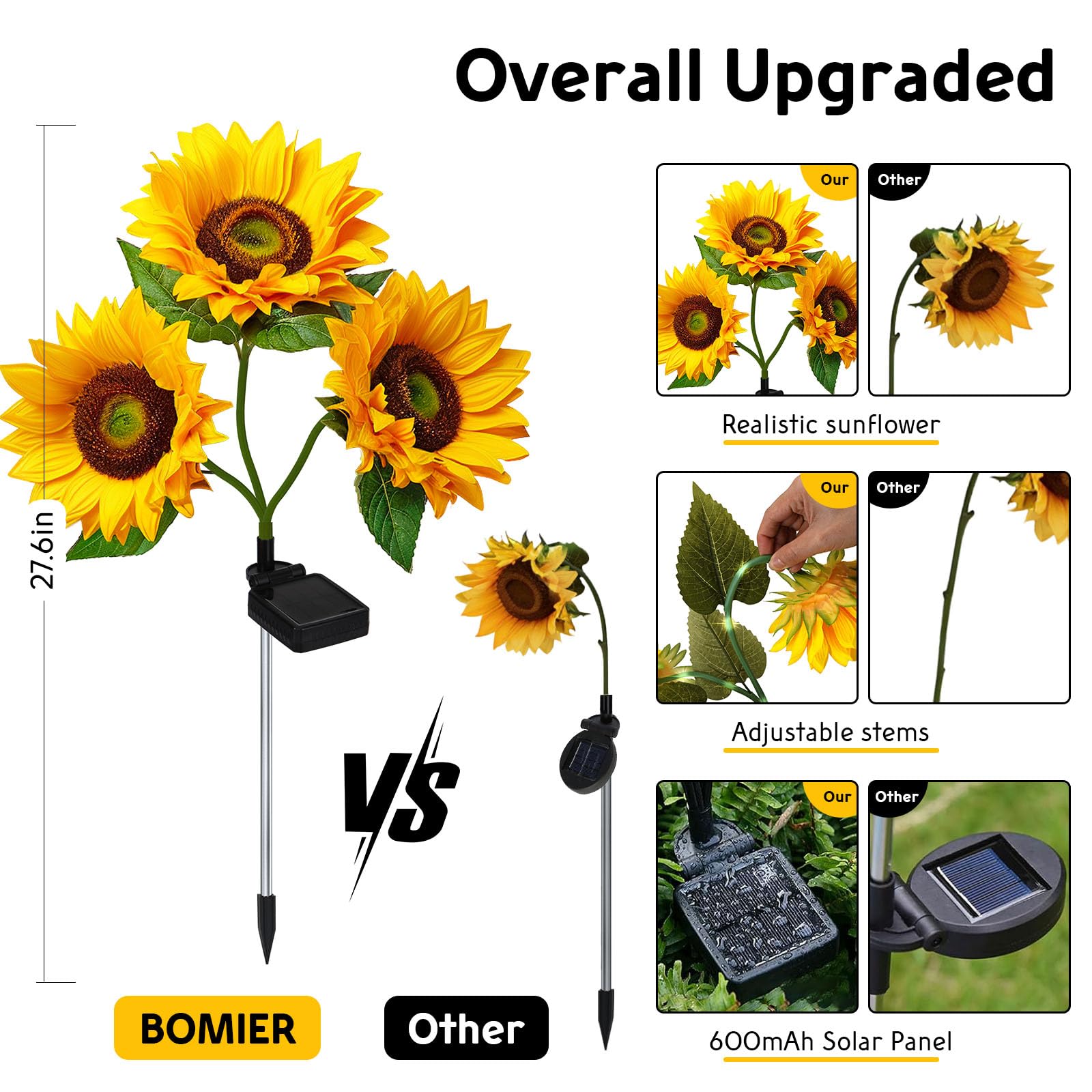 Bomier Solar Flowers Waterproof Decorative - 3 Pack Garden Lights With 9 Sunflower Lights, Outdoor Decor For Yard Decorations