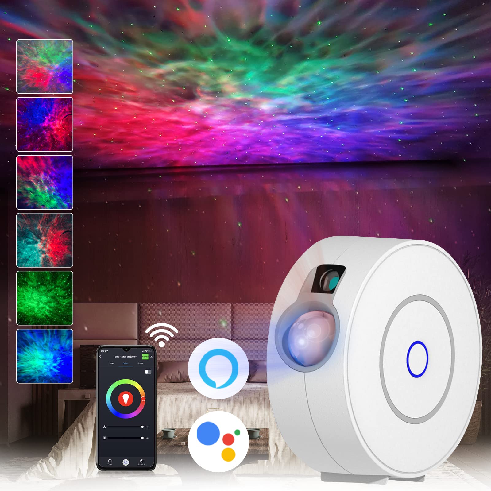 Liuyang Smart Galaxy Projector With Nebula Cloud/Moving Ocean Wave, Wifi Star Projector For Room Decor, Home Theater Night Light Projector, Compatible With Alexa & Google Home