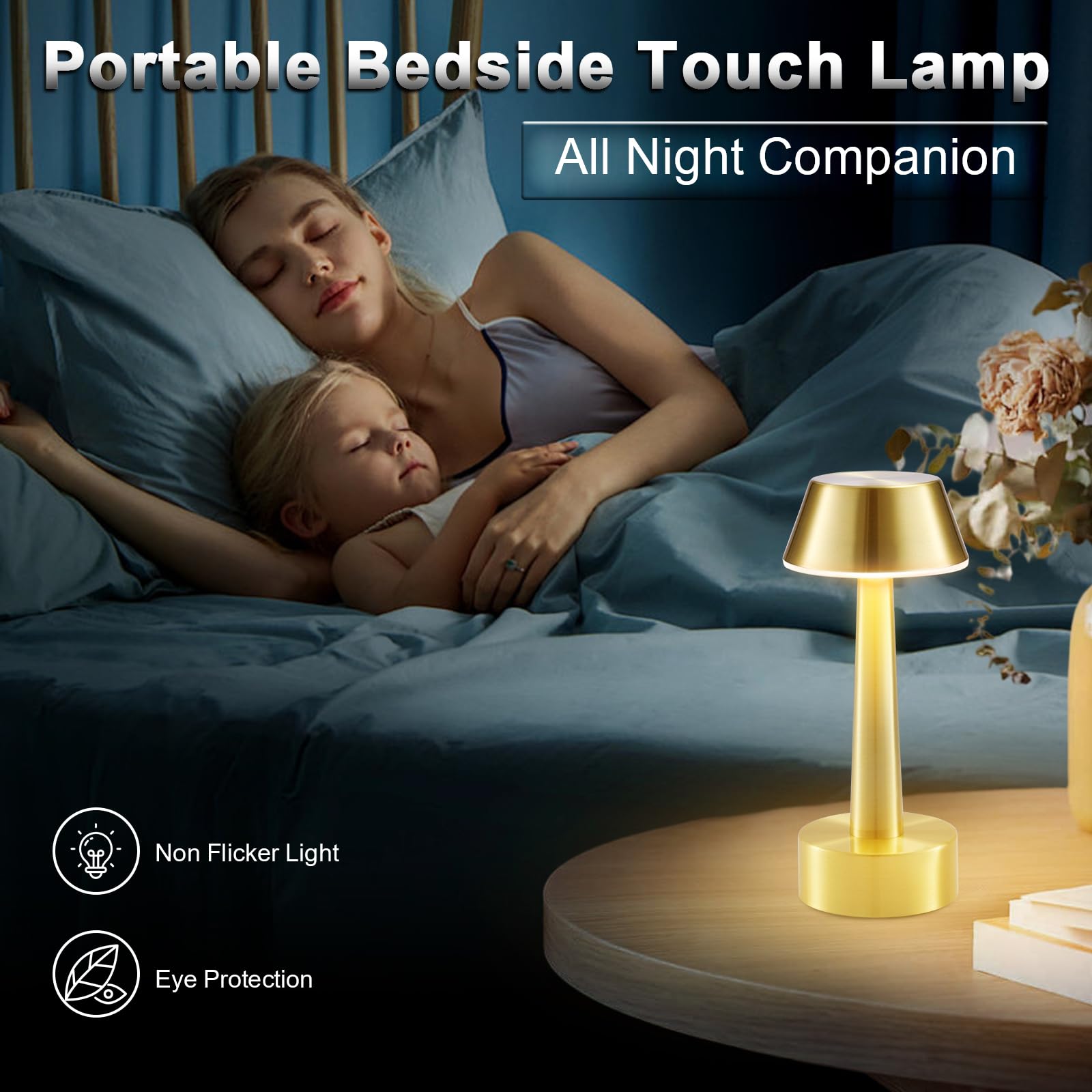 Intelive 2 Pack Small Cordless Table Lamp, Battery Operated Gold Lamp For Restaurant Dinner Table, Rechargeable 3-Way Dimmable Touch Light Portable Metal Night Light For Bedside Dining Room Patio Bar Outdoor