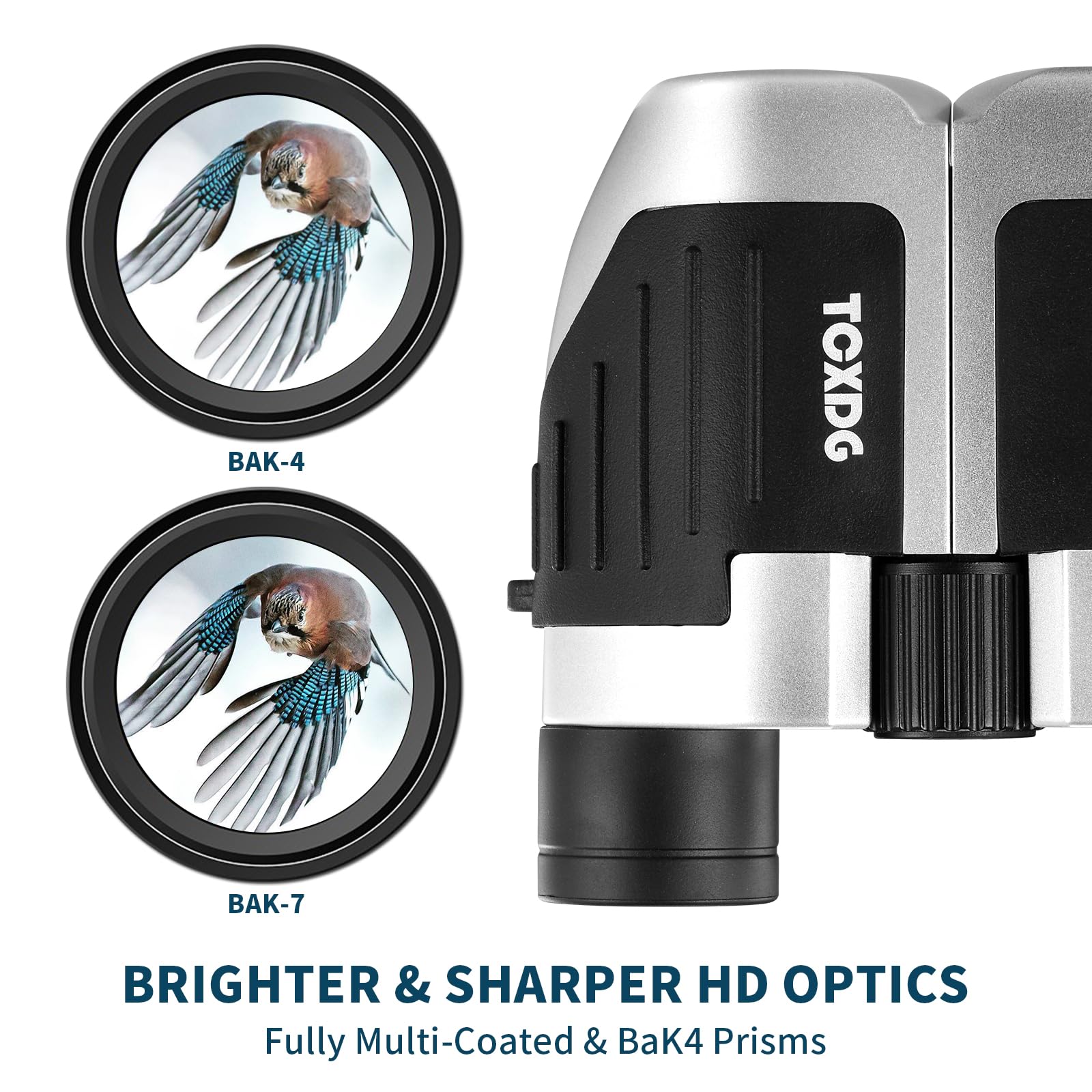 Tcxdg 12X25 Compact Binoculars For Kids And Adults - High Powered Large View Waterproof Binoculars With Clear Low Light Vision, Easy Focus For Bird Watching, Hunting, Travel (Silver)
