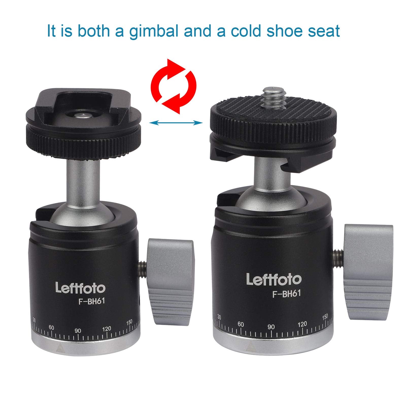 Leftfoto Camera Tripod Mini Ball Head Adapter 360 Degree Rotatable Pan 90°Tilt With Cold Shoe Mount With 1/4" Screw For Dslr Cameras Cell Phone Tripods Monopods Camcorder Light Stand Speedlight Quick Release