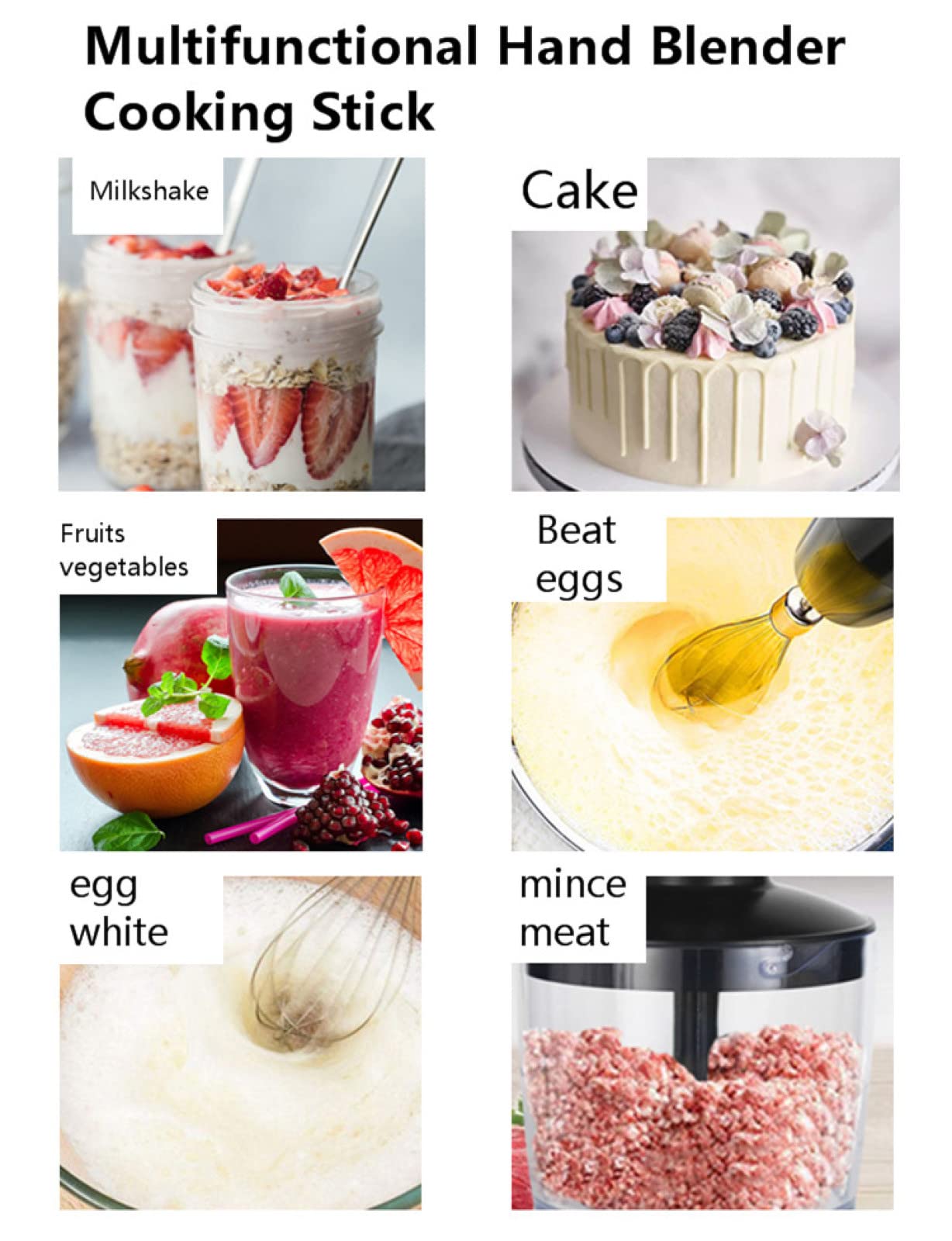 Yunlili Hand Held Blender Stick,Home, Outdoor Portable Cooking Machine, Baked Milk Tea Mousse Food, Mixed Auxiliary Food, 600W+Mixing Cup (4 Pieces)