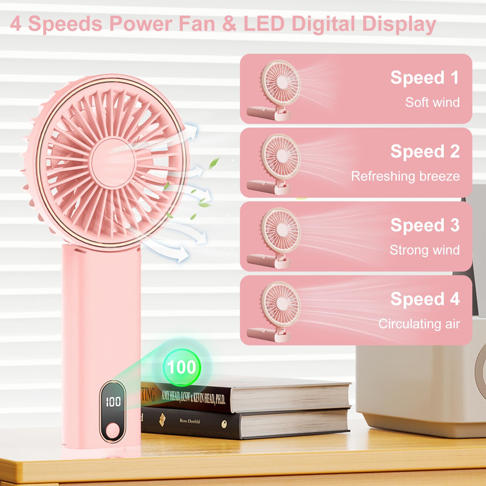 Portable Mini Fan, 2000Mah Battery Operated Fan, 4 In 1 As Phone Holder, Handheld Fan, Desk Fan, Usb