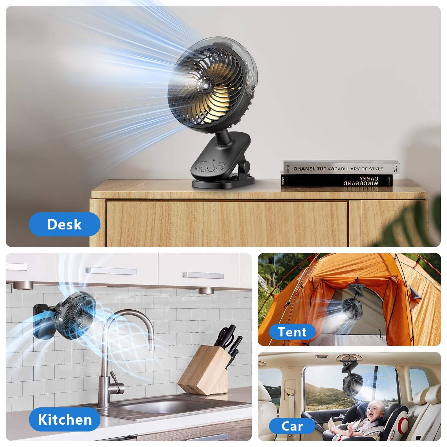 Portable Misitng Fan, 8000Mah Battery Operated Clip On Fan With Clip For Desk, Auto Oscillating