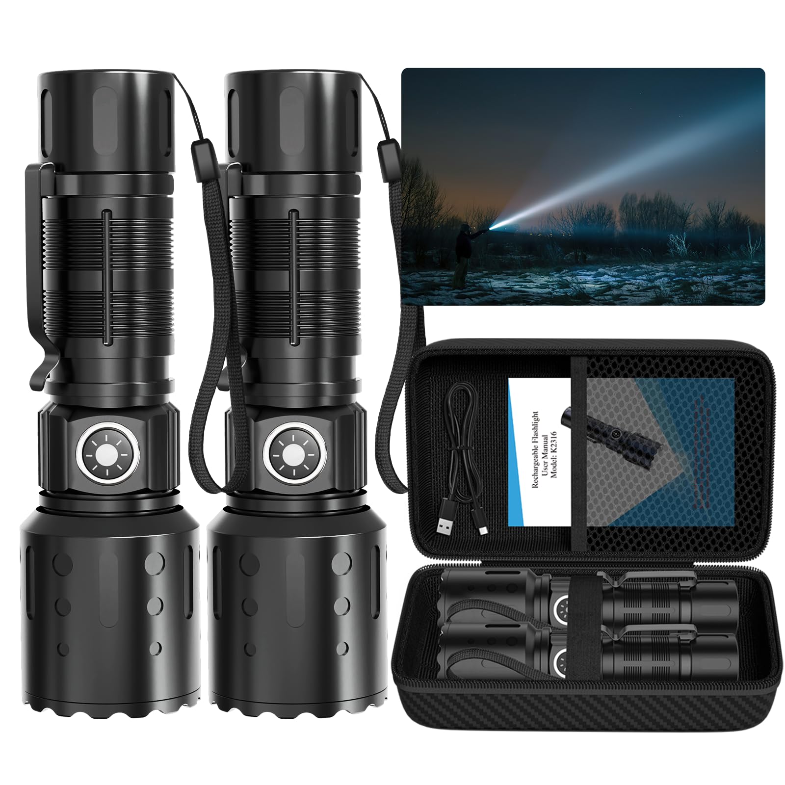 Tommax Flashlights High 20,000 Lumens Rechargeable - Super Bright Led Small Powerful Flashlight With Memory Function, 6 Mods Pocket Ipx5 Waterproof Flash Light For Camping, Emergency, Hiking