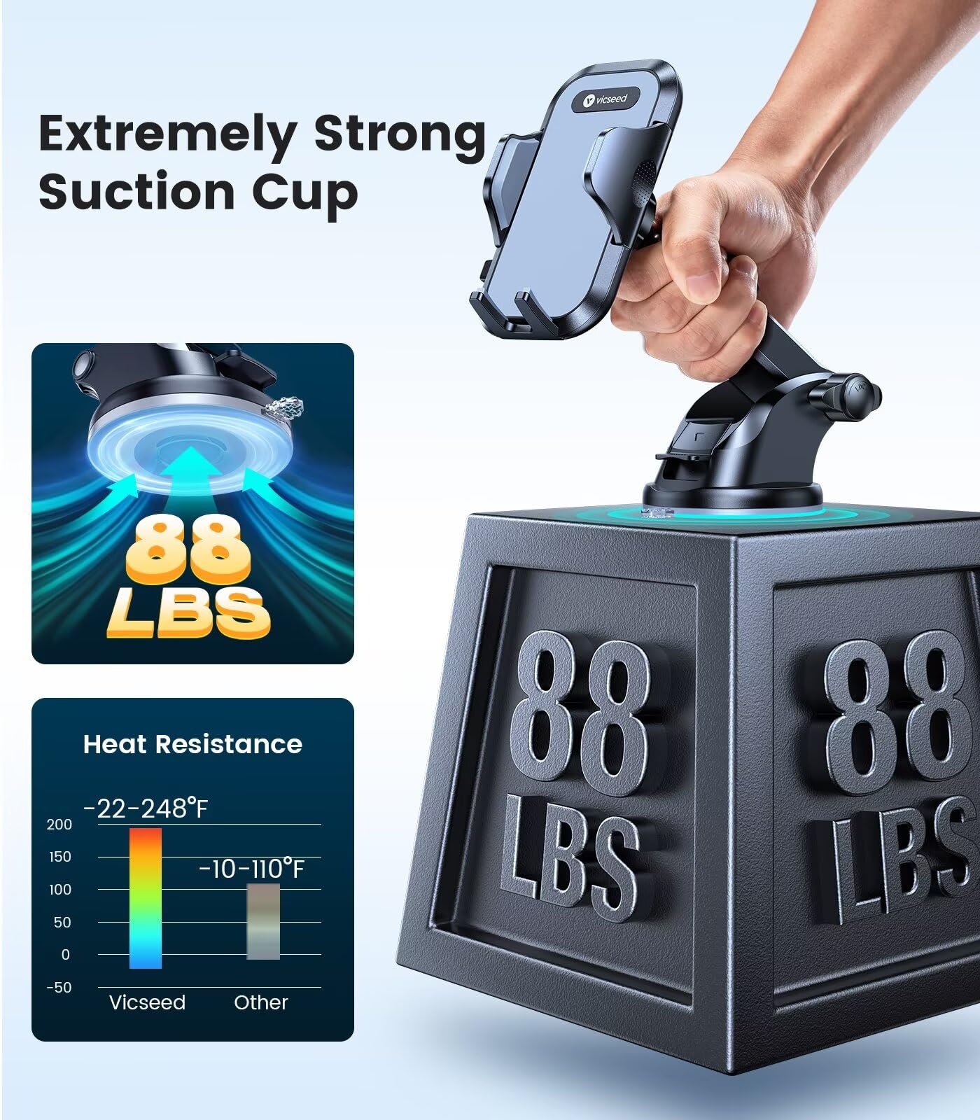 Vicseed [No.1 Powerful Suction] [Rally Racing-Grade Stability] Phone Holders For Your Car   Car Phone Holder Mount Truck Stand For Dashboard Windshield Vent For Iphone Samsung All Phones