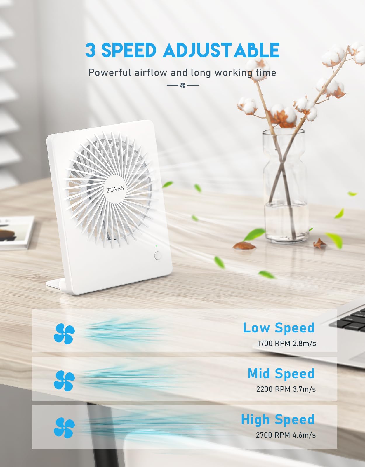 Portable 180° tilt desk fan small and powerful cooling fan from Koospark