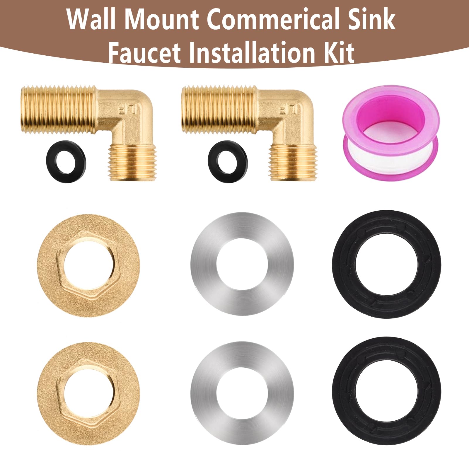 Luofant Wall Mount Commercial Faucet Installation Kit,Lead- 90 Dergee Backsplash Mount Set For Stainless Steel Commercial Kitchen Prep & Utility Sink, 2 Pack