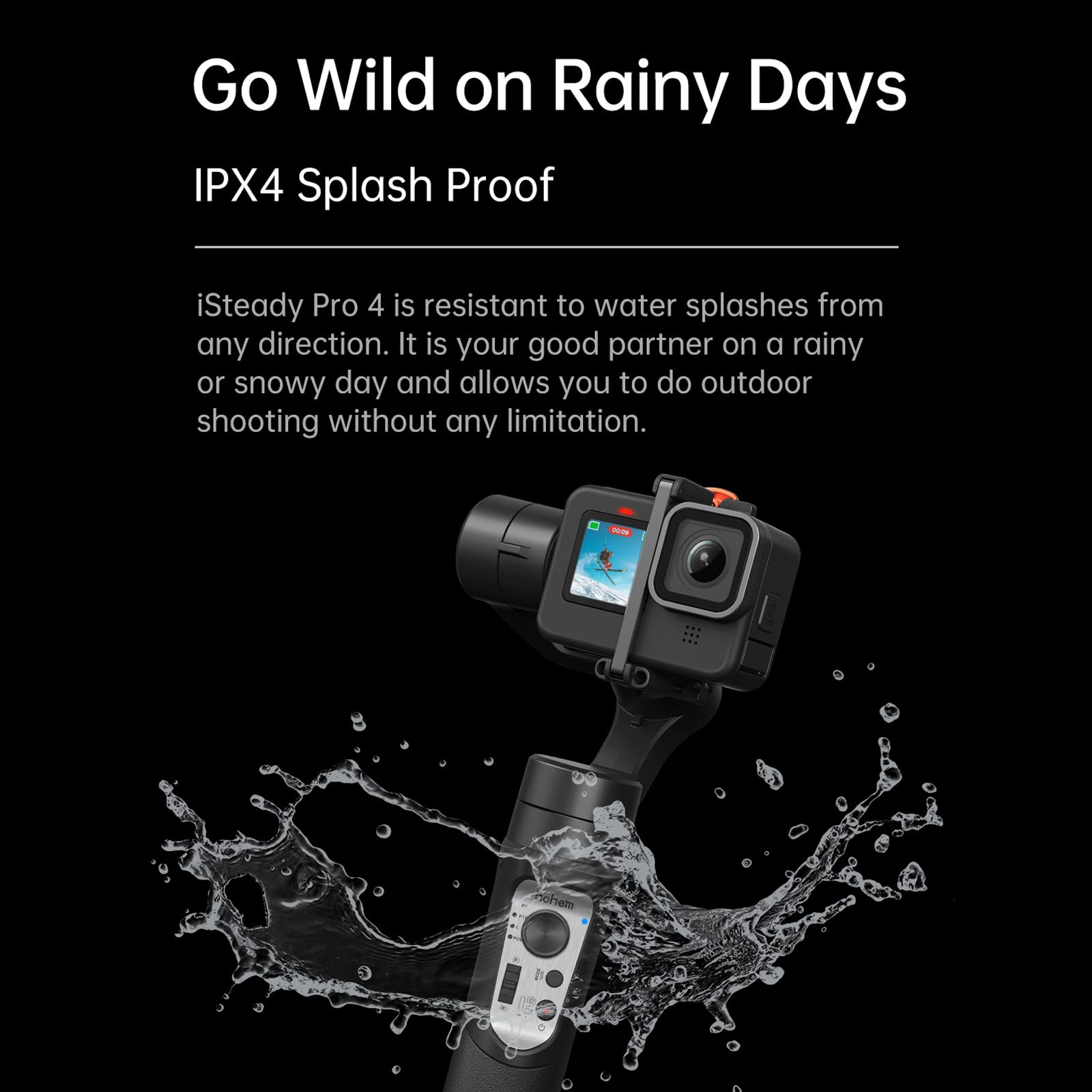 Hohem Isteady Pro 4 3-Axis Handheld Sports Camera Gimbal Stabilizer Wireless Control Splash Proof Stabilizer Replacement For Gopro 10 9 8 7 6 5 4 3 Osmo Action Insta360 One R