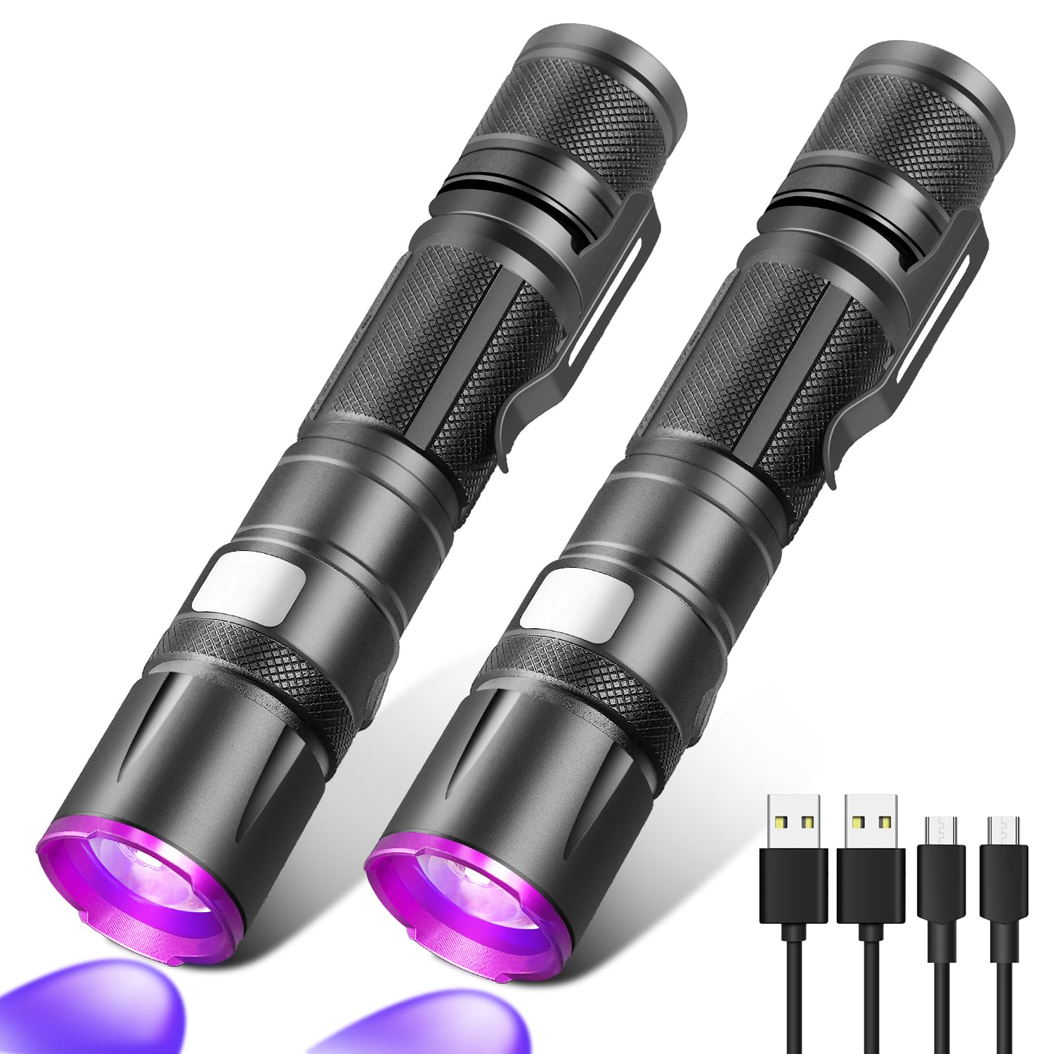 Wssbond Black Light Uv Flashlight 2 Pack, Blacklights Flashlights Usb-C Rechargeable, Pocket Size Blacklight, Waterproof Powerful Fluorescent Detector For Dog Urine Stains,Scorpions,Hornworm,Glow Paint