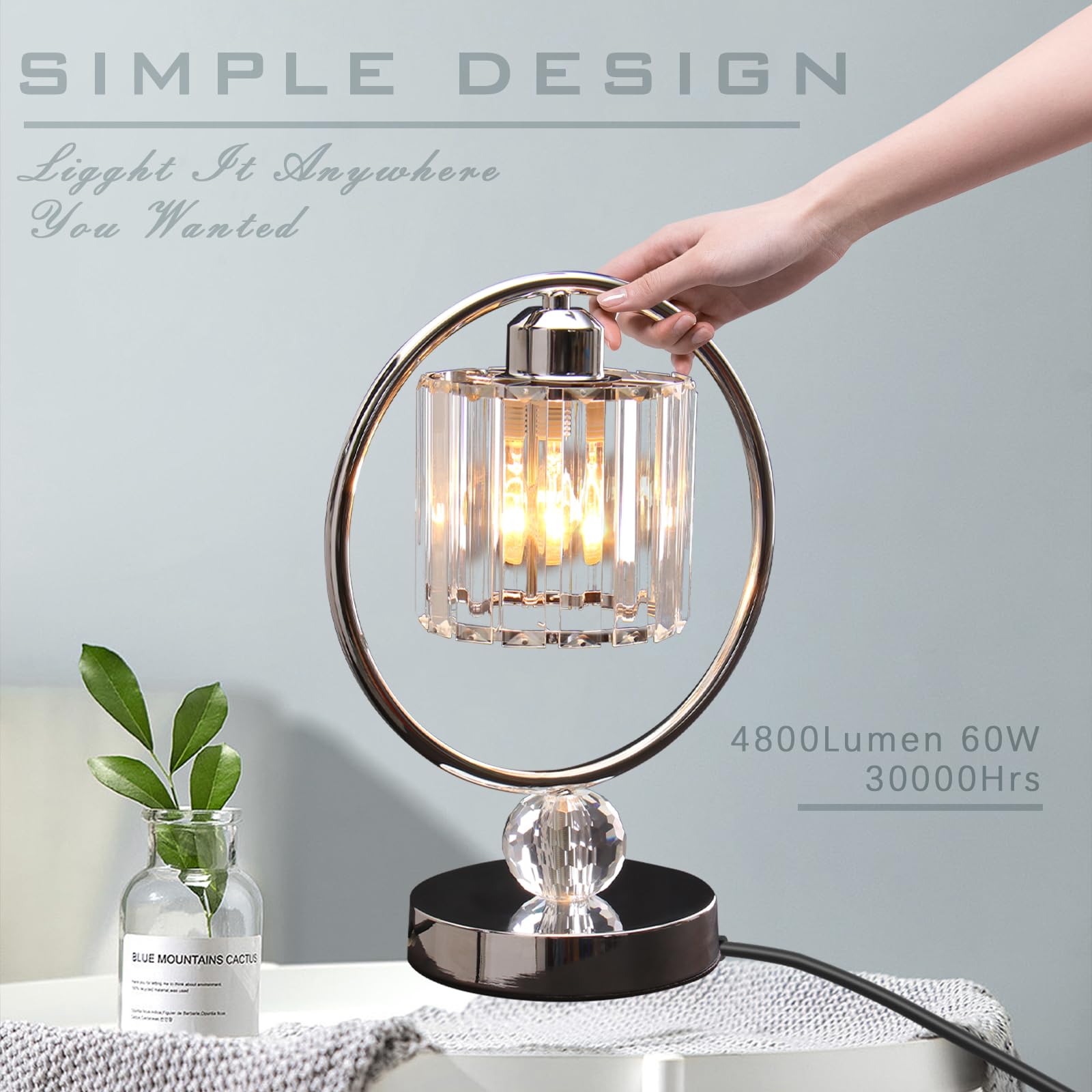 Cainjiazh Bedside Table Lamps Small Table Lamp For Bedroom Small Bed Side Light With E26 Minimalist Nightstand Light Lamp, Desk Lamps For Reading Room, Kids Room, Living Room, Office, Dorm(Chrome)