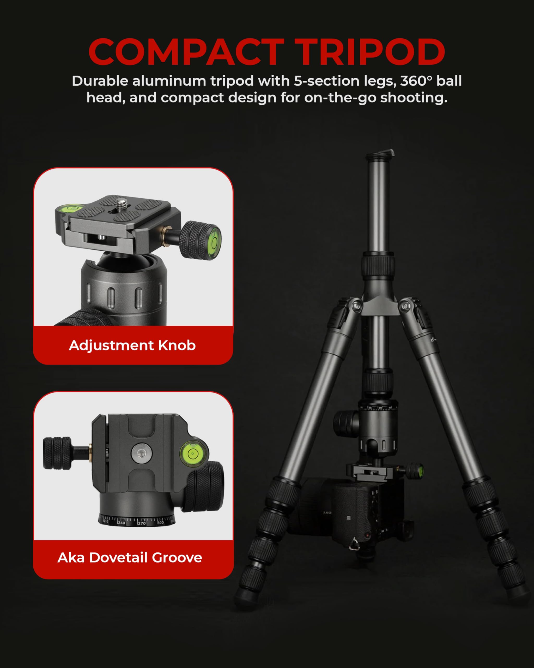 Reflex Camera 76" Extendable Aluminum Lightweight Tripod Stand Up To 190Cm In Height, Lightweight & Portable With 1/4" Screw Thread 180° Rotation, Compatible With Dslr Camera, Lights & Smartphones