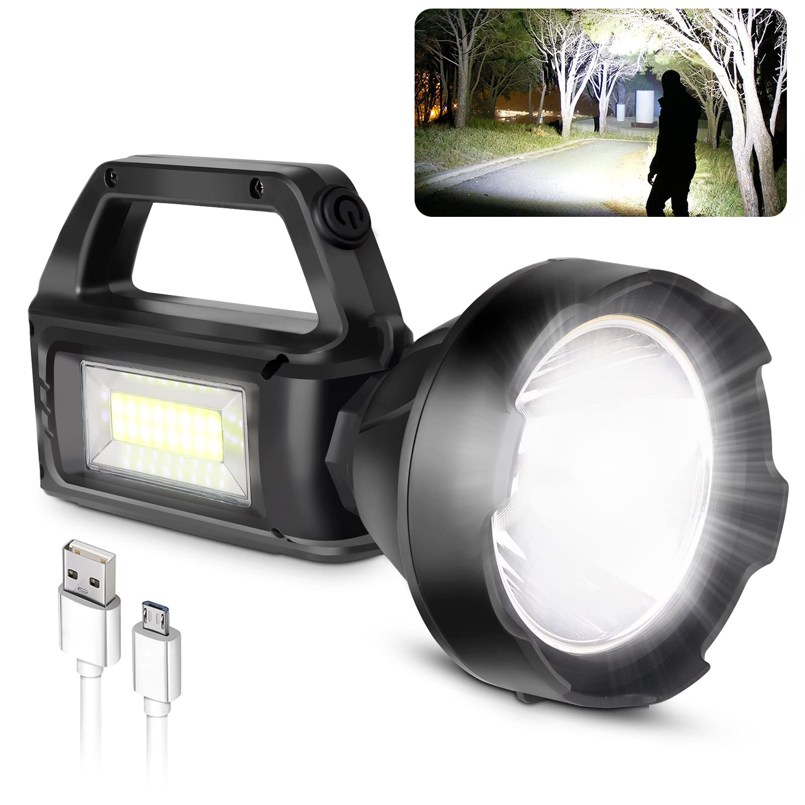 Foleto High Power Handheld Flashlight, Rechargeable Spotlight Flashlight, Spotlights For Camping, Usb Output During Hurricanes, Outdoor Indoor Camping Hunting Emergency, Ipx4 Waterproof (2 Pack)