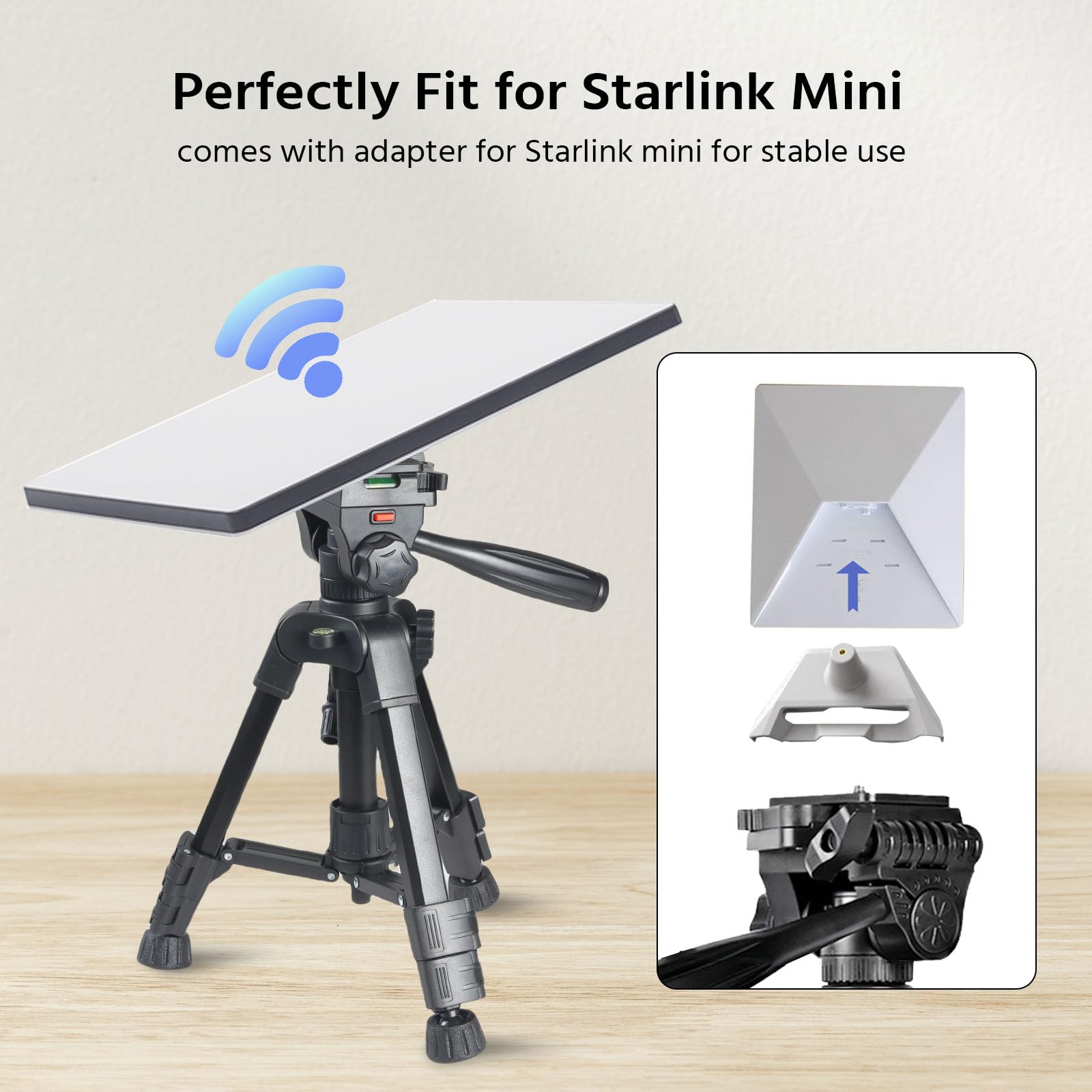 Rozoer Compact & Adjustable Mini Tripod With Adapter For Starlink Mini - Portable Aluminum Alloy Tripod With Abs Mount Adapter For Camping, Hiking, Travelling (Black 24.8In Tripod)