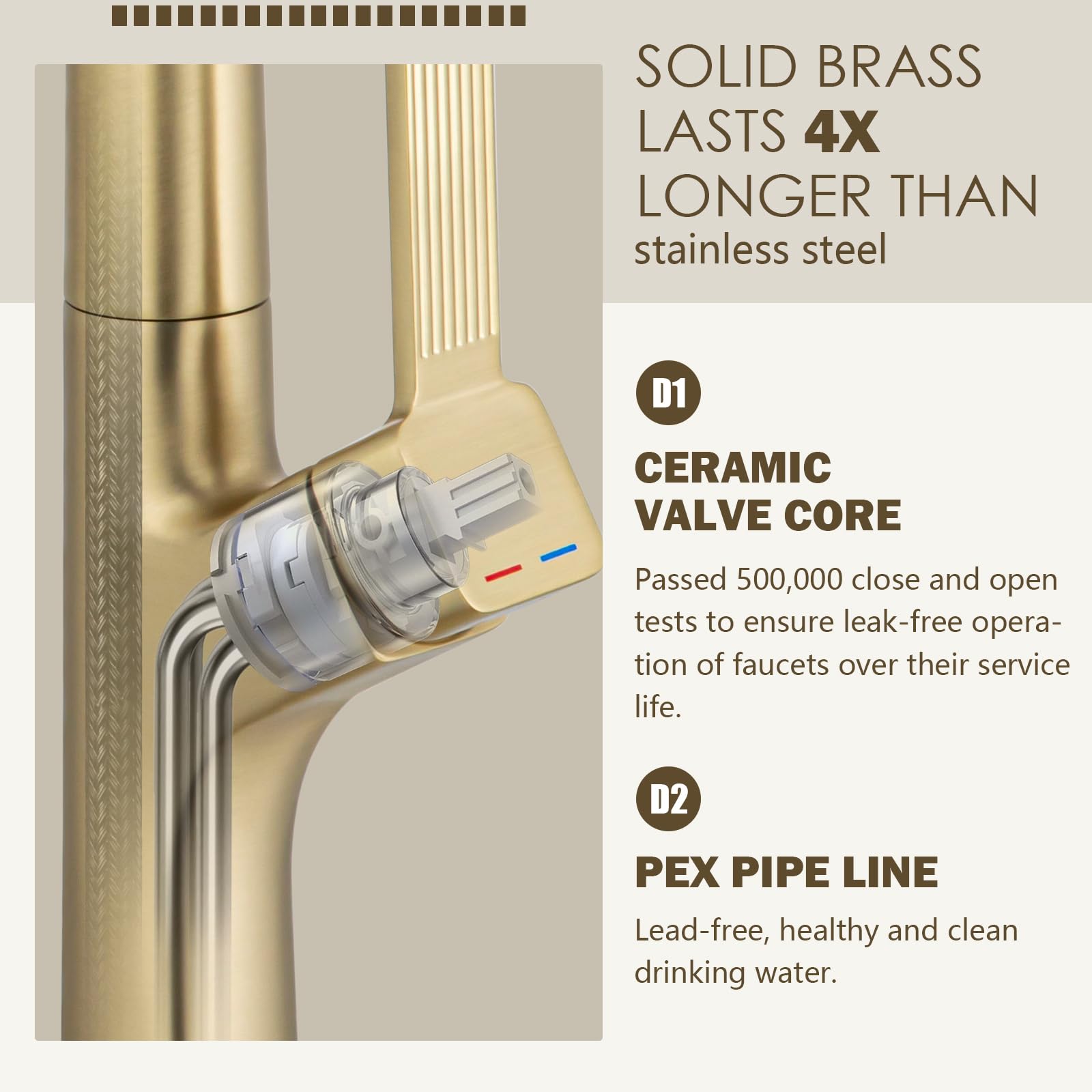 Aection Brushed Gold Kitchen Faucet With Pull-Down Sprayer, High Arc Brass Single Handle Faucet Fits 1 Hole Kitchen Sinks, Bars, Rvs, And Laundry Rooms (Without Deck Plate)