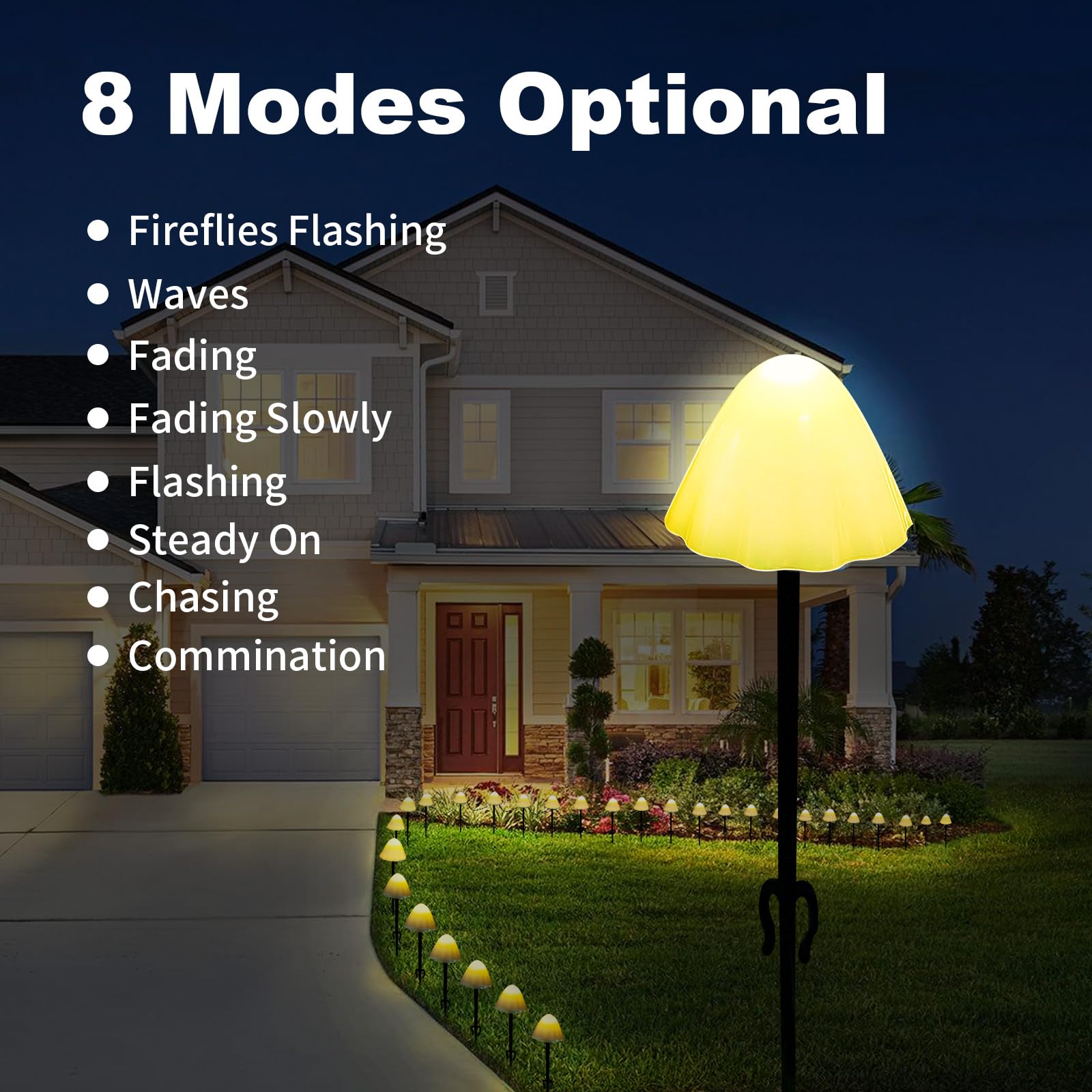 T4U888 30 Pcs Mushroom Solar Lights, 8 Modes Outdoor Fairy Lights With 8H Timer 800Mah Battery Waterproof Garden Light For Backyard Christmas(Warm White-1)
