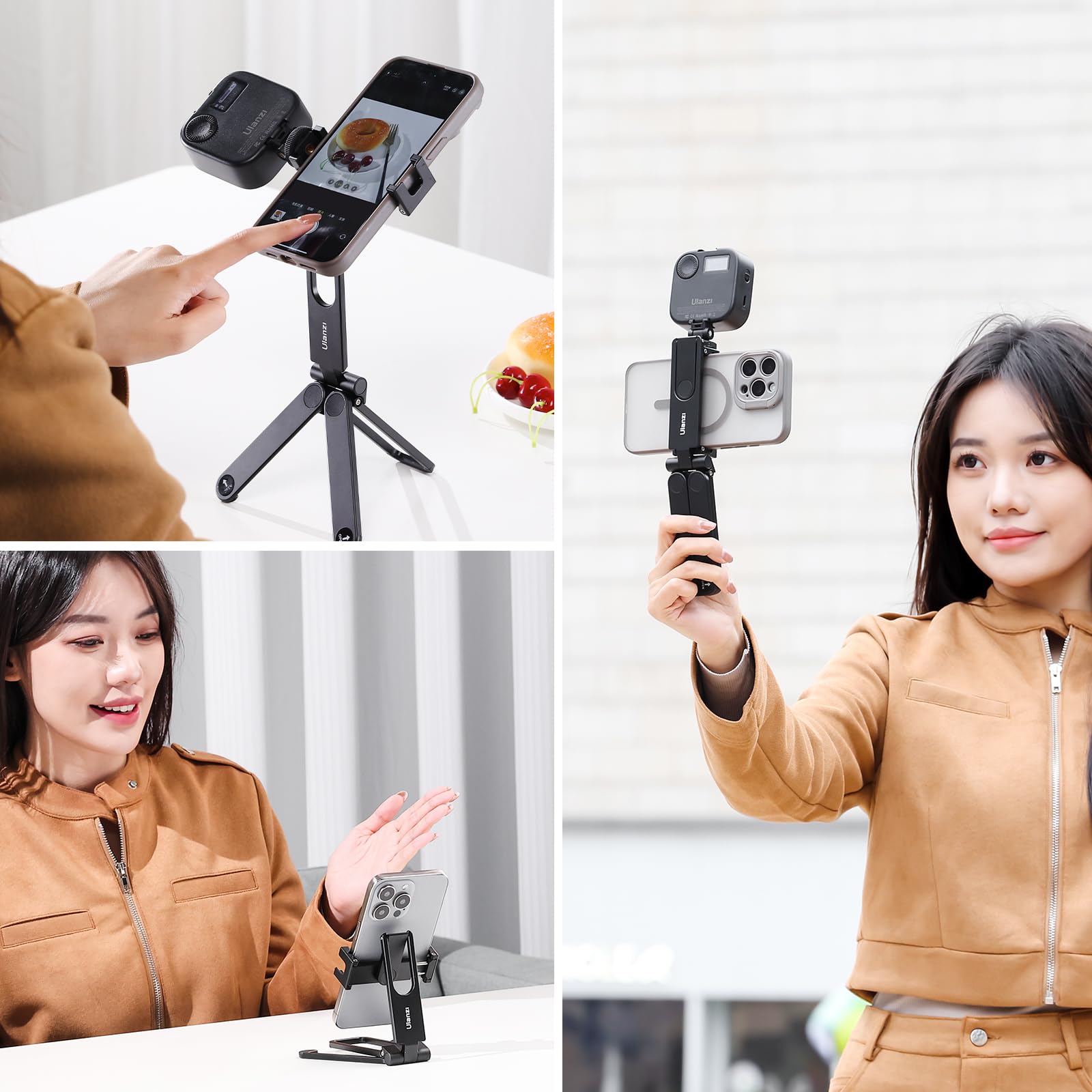 Ulanzi Ma26 Foldable Phone Tripod - Pocket Cell Phone Vlog Video Tripod Handle Aluminium Smartphone Desk Stand 2 Cold Shoe Small Size All In One Lightweight Portable Vlog Stick For Iphone Samsung