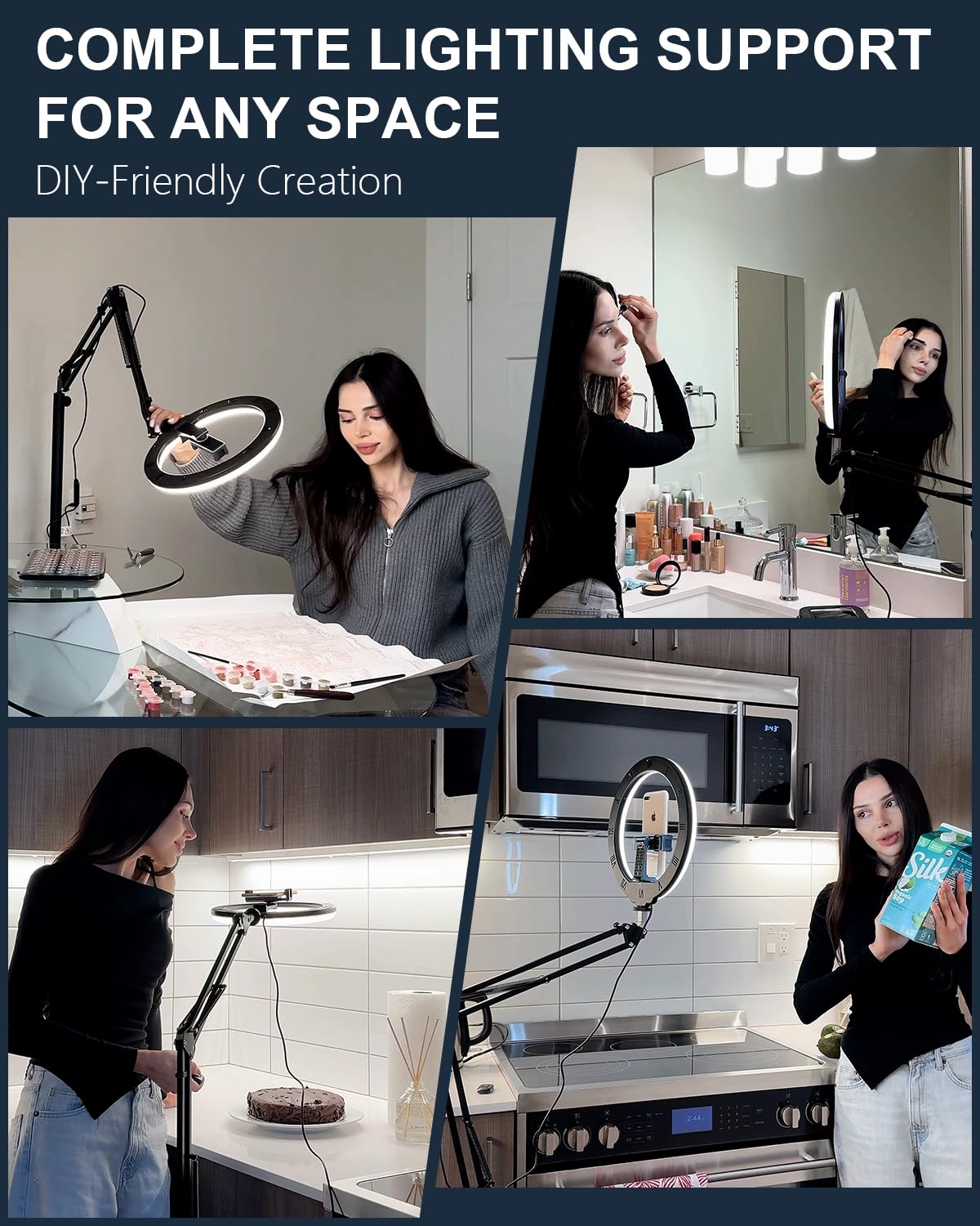 Qwivlaze 10" Ring Light Tripod For Iphone Overhead Phone Mount Holder, Flexible Ring Light With Stand - Led Cri 95 & Adjustable 70" Height, Phone Stand For Recording Video Camera Selfie Vlog Tiktok Youtube