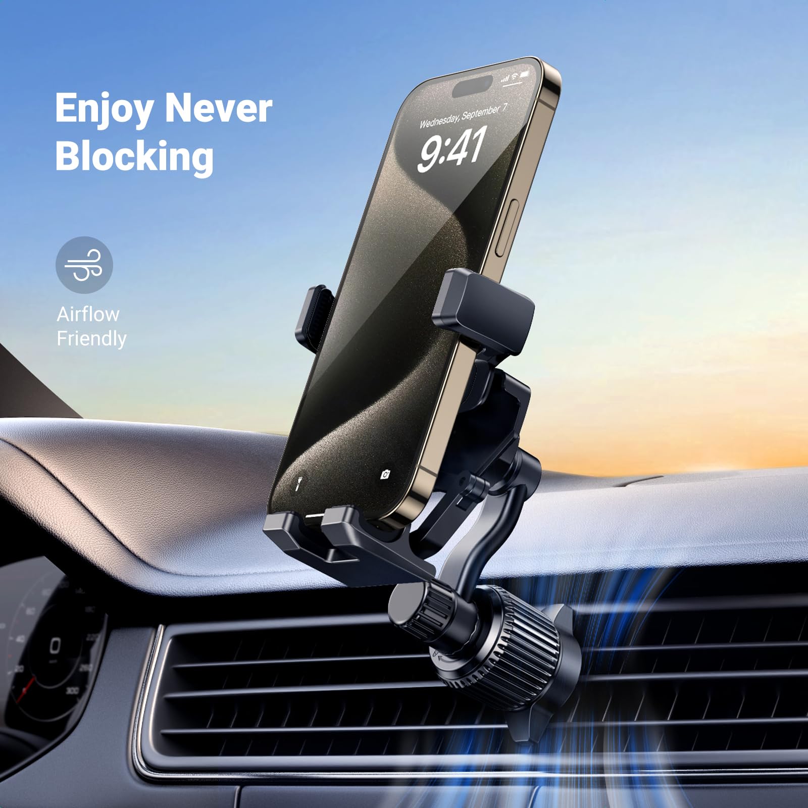 Ugreen Car Phone Holder Vent Phone Mount, Never Blocking Air Vent Clip Cellphone Holder Compatible With Iphone 16 15 14 13 12 Pro Max Mini Plus, Iphone 11 Se Xs Xr 8 7 6 6S Smartphone, Black