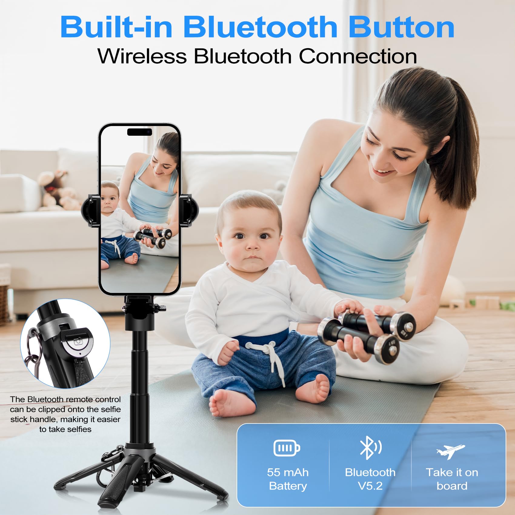 Davidlinlin 3-In-1 Mini Phone Tripod, Selfie Stick And Phones Holder, Tripods Phone With Remote Control, Lightweight Travel Tripod With 2 Lights, Compatible With 4-7 Inch Ios/Android Phones