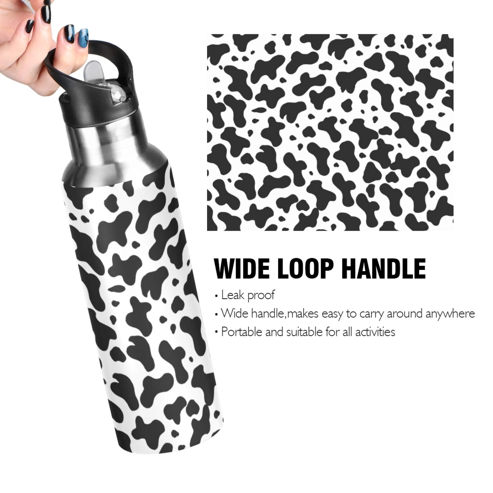 Qilmy 3D Printing Dragon Vacuum Insulated Stainless Steel Water Bottle With Straw Lid, Leakproof