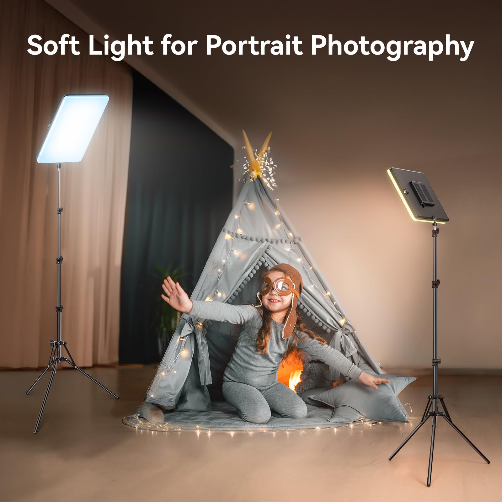 Scrhot 2 Pack Led Video Light Kit, Studio Lights, Photography Lighting With 64" Tripod Stand, Dimmable 2800-8400K Podcast Lighting Panel For Video Recording/Game Live Streaming/Youtube