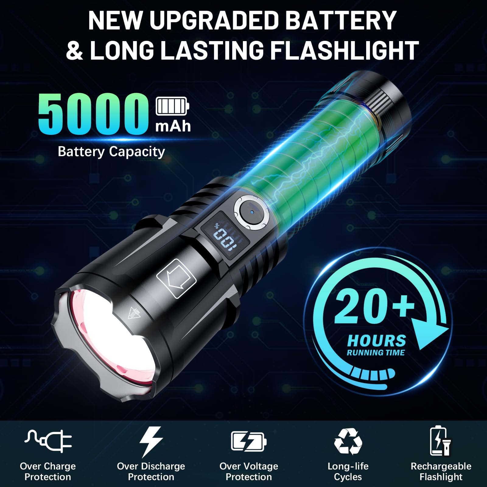 Baibian Rechargeable Flashlights 1200000 High Lumens, Super Bright Flashlight High Powered Utility Flashlight, 5 Modes With Lcd Power Display, Zoomable, Waterproof Handheld Flash Light For Emergency Home