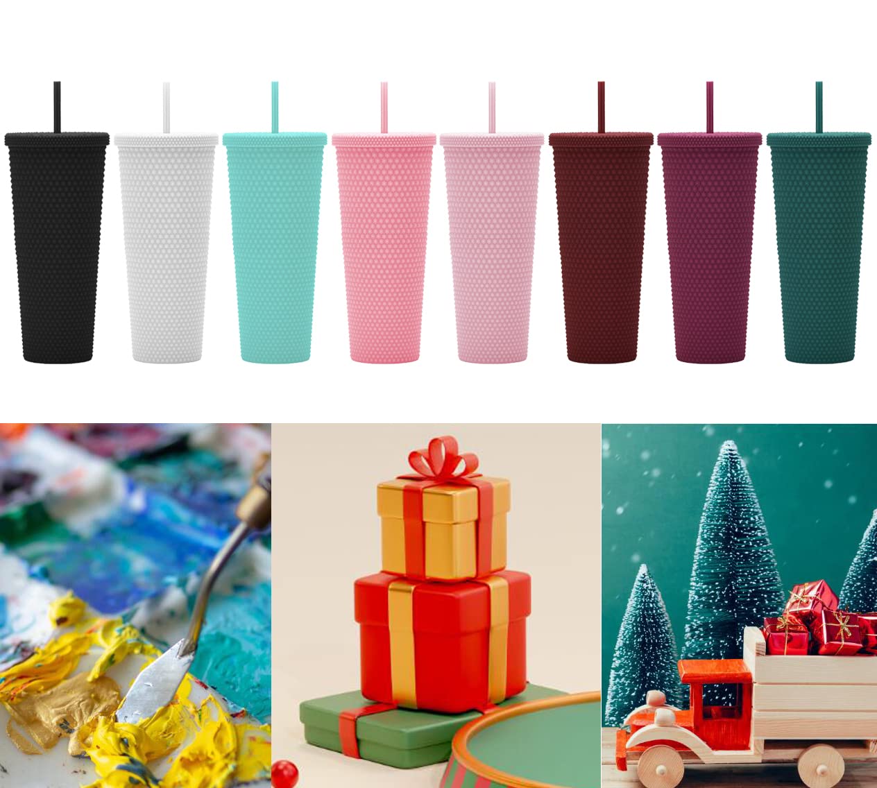 24Oz Fully Studded Tumbler.Matte Black Studded Tumbler With Lid And Straw.Reusable Double