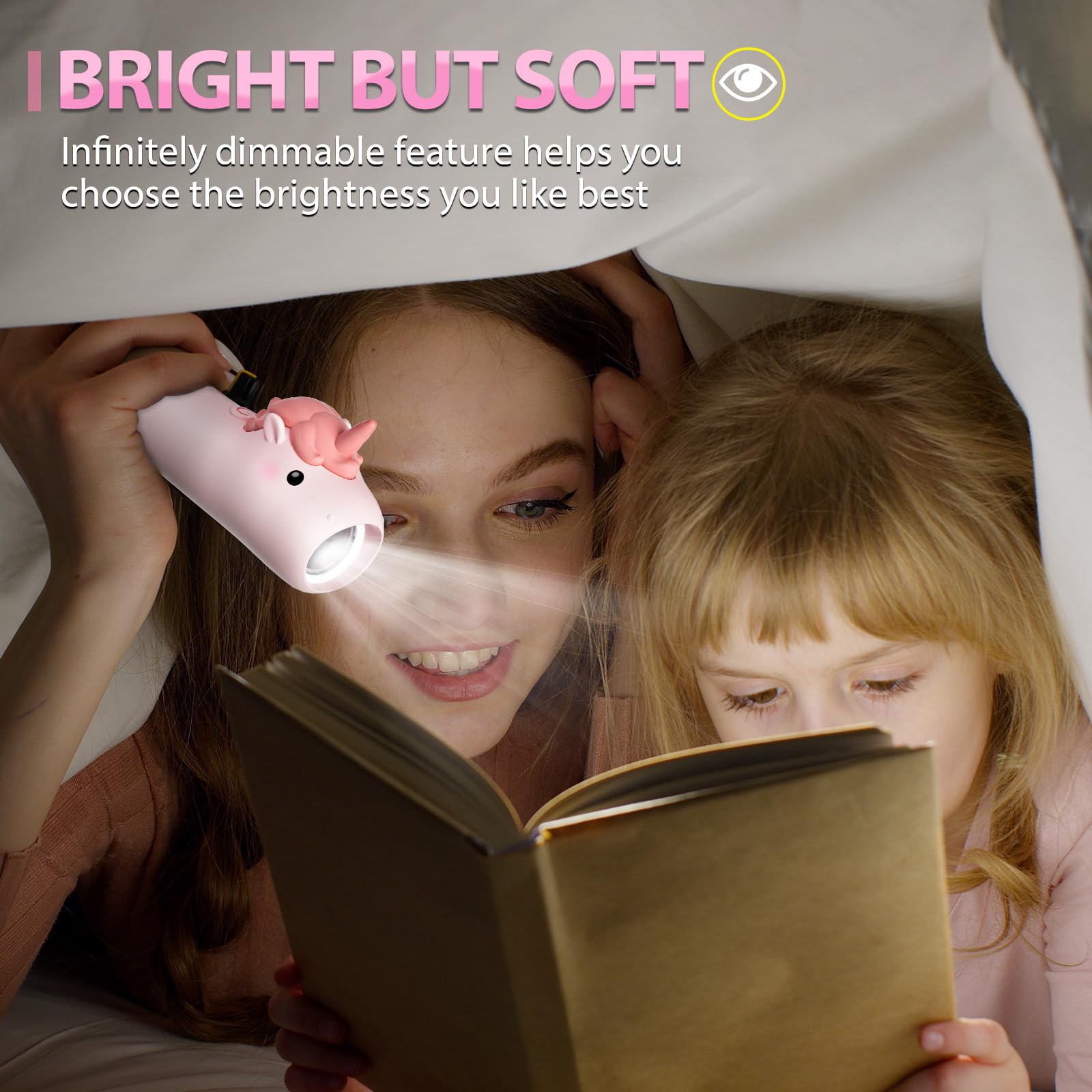 Loveruis Kids Flashlight Unicorn  For Girls Age 4-6 Cute Pink Unicorns Dimmable Silicon Flash Light Toddler  For Girl Toddles Birthday  Baby Toys
