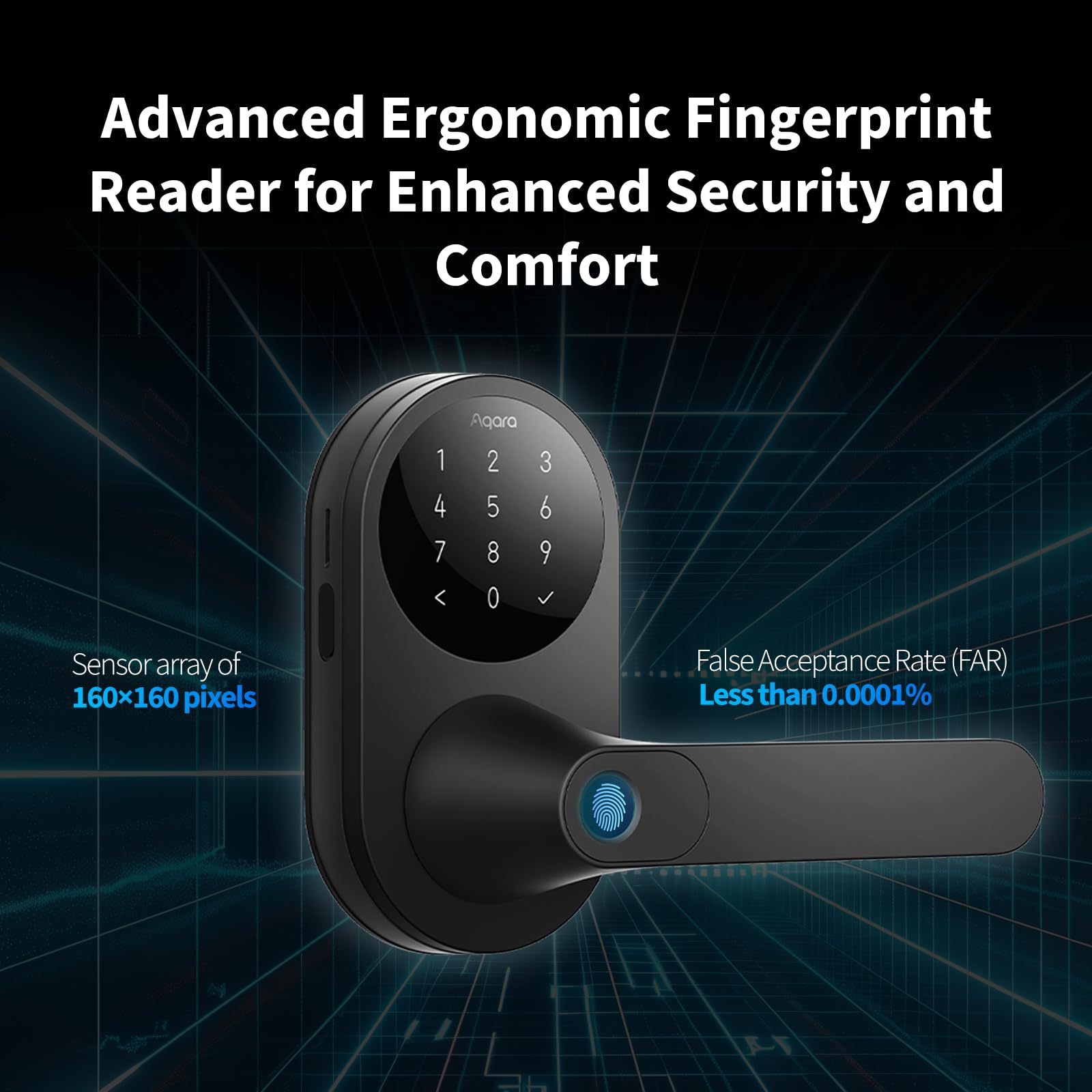 Aqara Smart Lock U300, Fingerprint Keyless Entry Door Lock With Handle, Matter Over Thread With Apple Home Keys, Touchscreen Keypad, Smart Lever Lock Supports Apple Home, Alexa, Google, Ifttt, Black