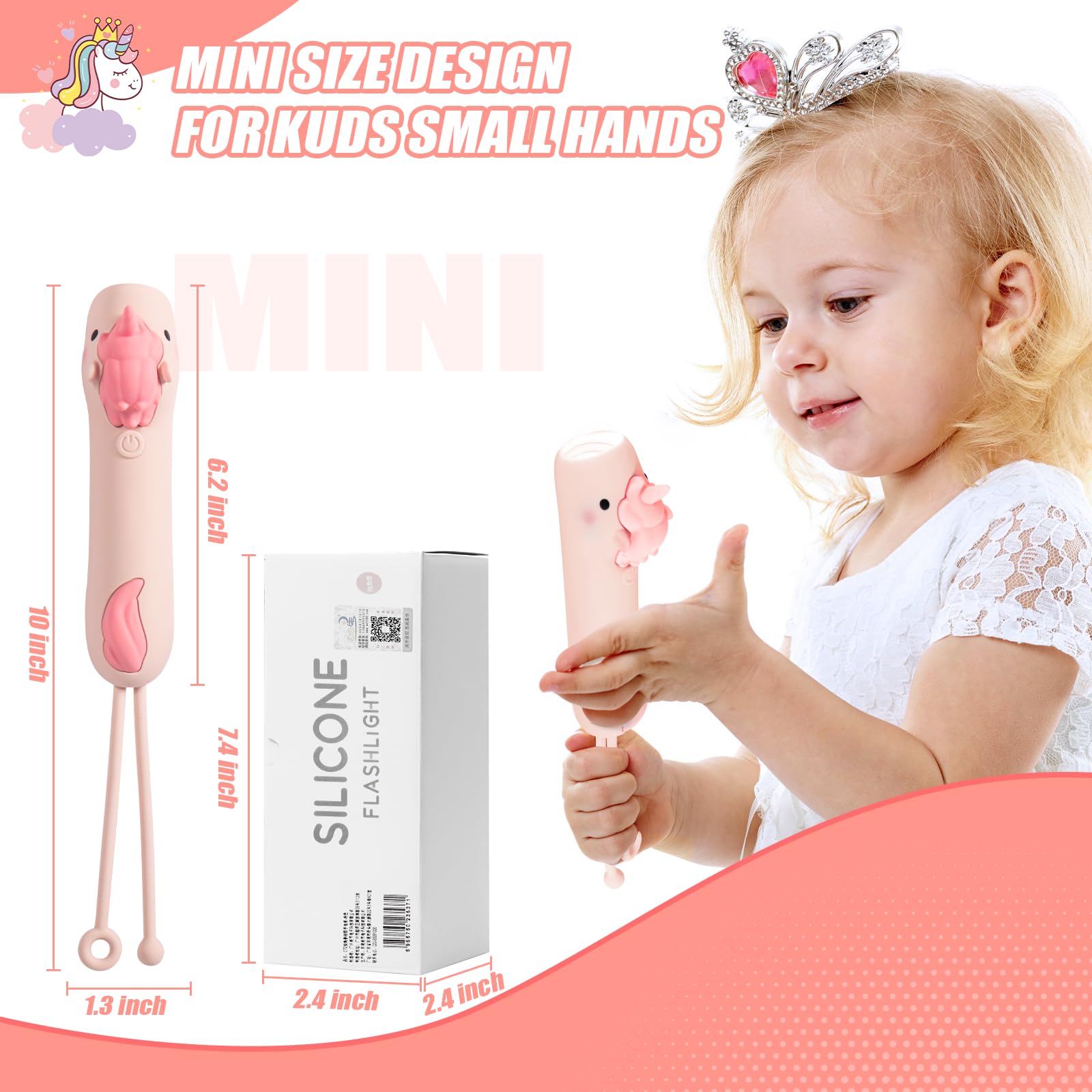 Cheerio Unicorn Kids Flashlight – Rechargeable Led Silicone Flashlight For Toddlers, 3 Modes Dimmable Light, Drop-Proof, Lightweight, Cute Mini Torch For Camping, Reading, Birthday  For Girls & Boys