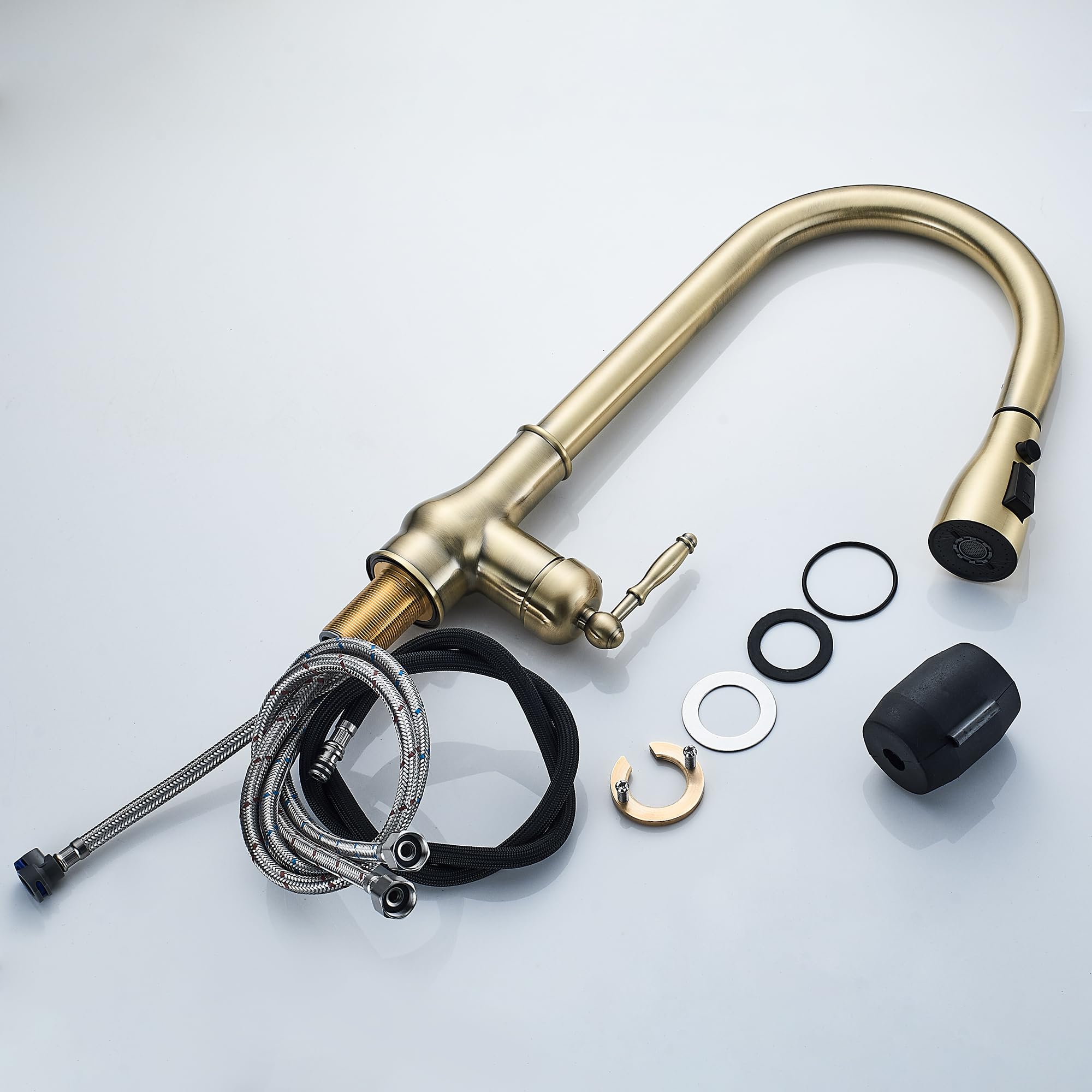Mogfct Vintage Brass Antique Bronze Kitchen Faucet, With Pull Down Sprayer