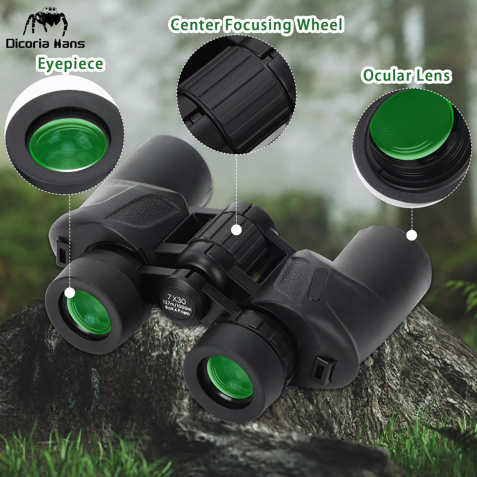 Dicoria Hans 7X35 High Powered Binoculars For Adults,Compact Binoculars With Low Light Vision For Bird Watching Hunting Football Games Travel Stargazing Cruise