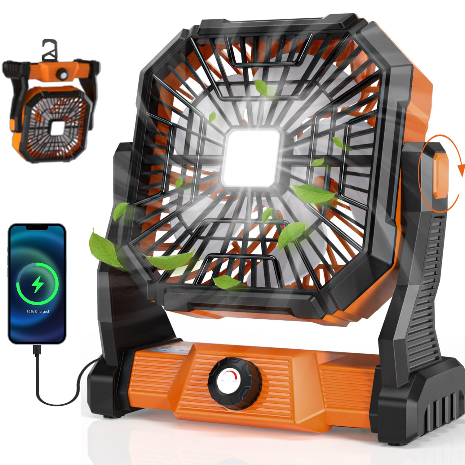 Portable Camping Fan,20000Mah Rechargeable Battery Powered Fan With Led Lantern, Usb-C Battery - Koospark