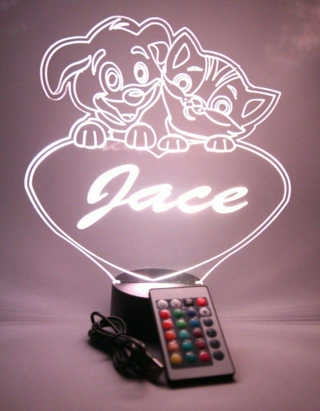 Mirror Mania Puppy & Kitty Heart Light Up Lamp Led Personalized Desk Light Engraved Cute Dog & Cat Table Lamp - It'S Wow, With Remote, 16 Color Options, Dimmer, Engraved, Great