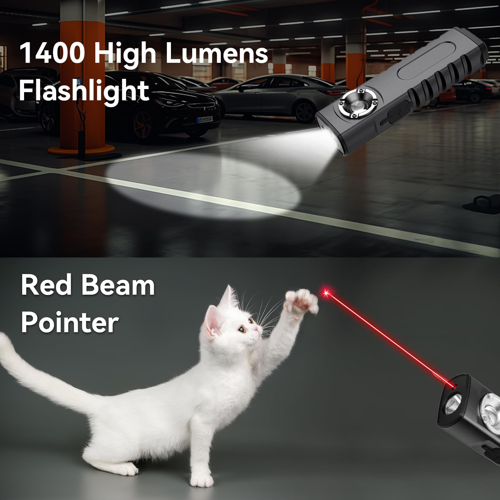 Miprezt Edc Flashlight With Red Beam Combo Magnetic Work Light Rechargeable Stepless Dimming Flashlight Thickened Aluminium Alloy Material