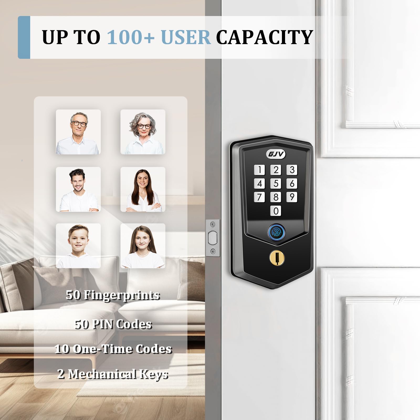 Gjv Keyless Entry Door Lock, Fingerprint, Smart Lock For Front Door, Keypad Deadbolt For Hotel Office Airbnb Home & Apartment - Matte Black